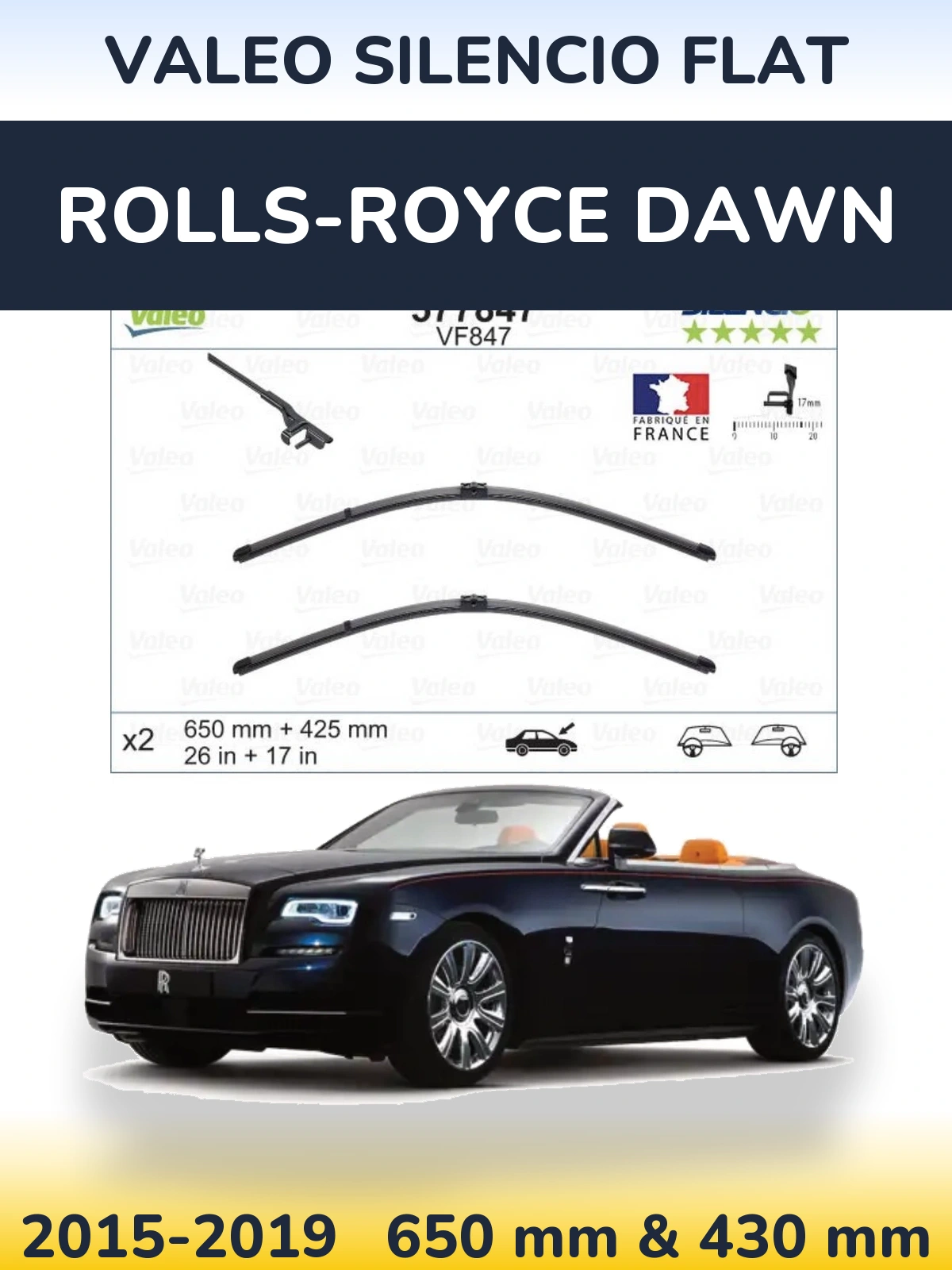 Torkarblad Valeo Silencio Flat för Rolls-Royce Dawn