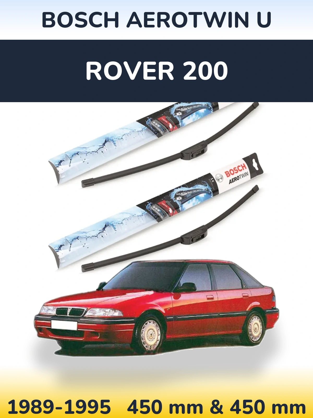 Комплект передних дворников BOSCH AeroTwin U 450 & 450 мм для Rover 200 1989-1995