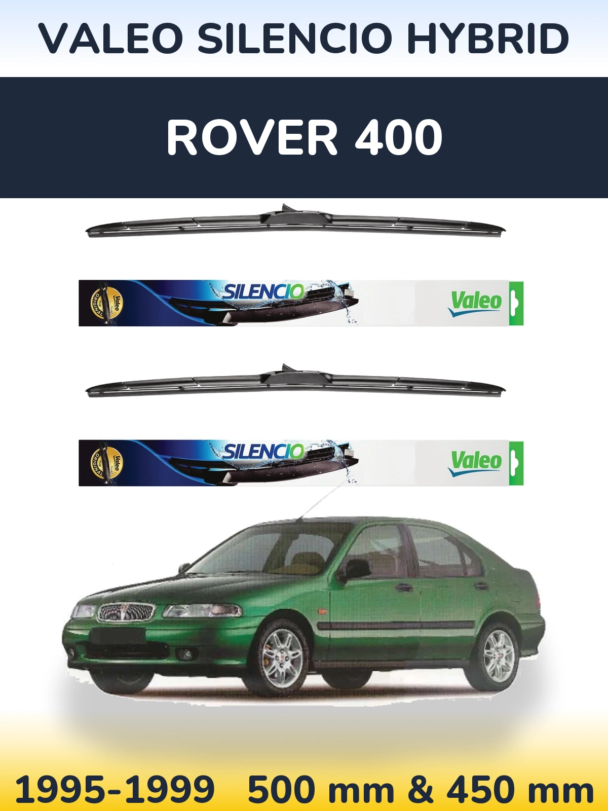 Комплект передних дворников Valeo Silencio Hybrid 500 & 450 мм для Rover 400 1995-1999