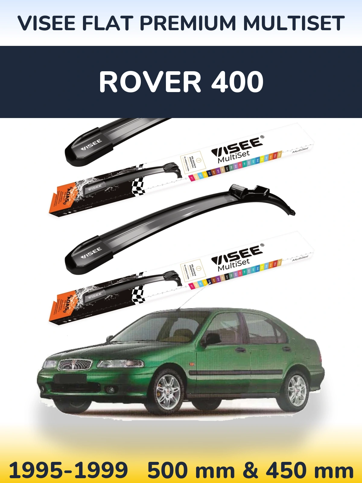 Комплект передних дворников VISEE FLAT PREMIUM MultiSet 500 & 450 мм для Rover 400 1995-1999