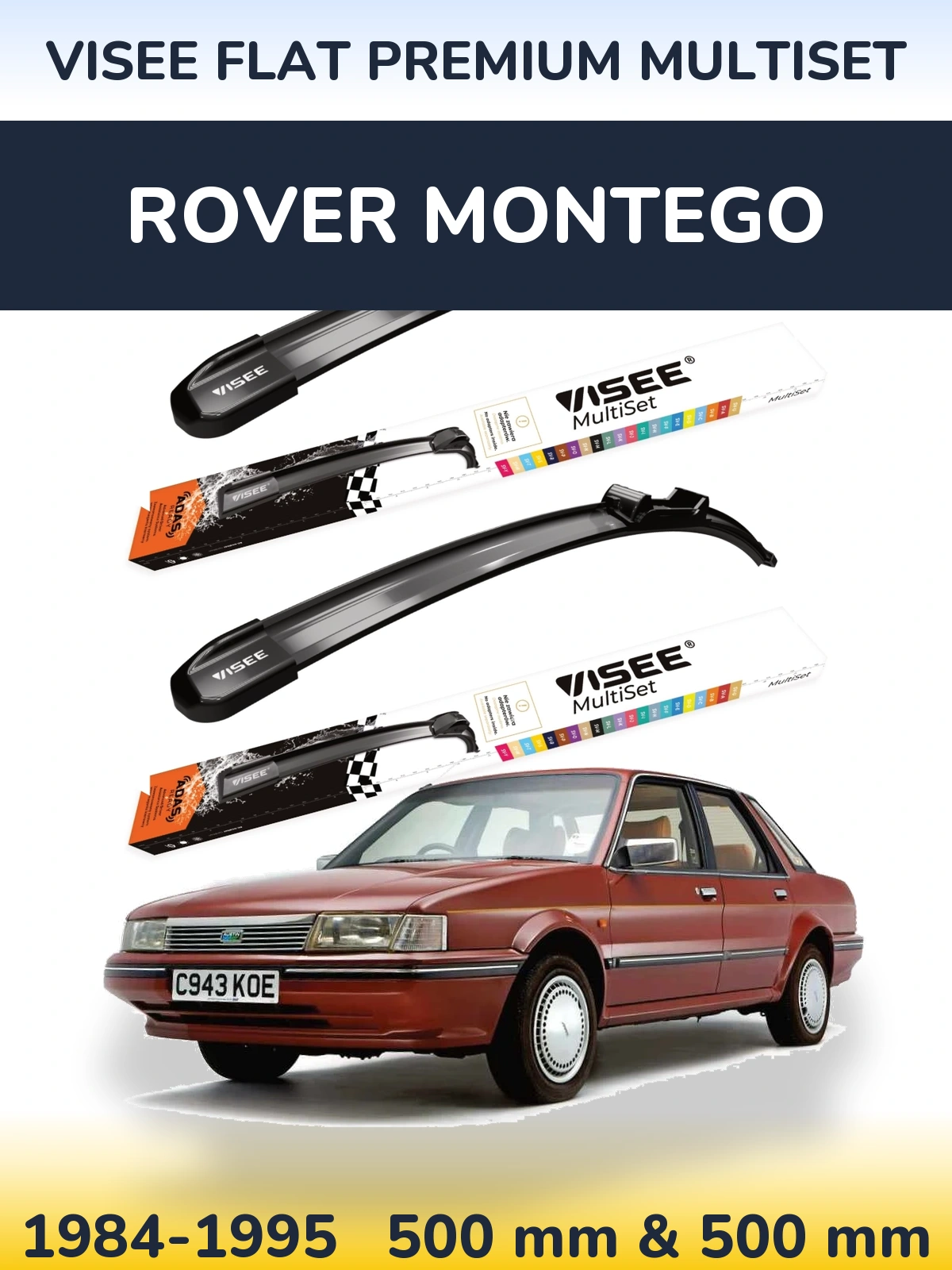 Front wiper blade set VISEE FLAT PREMIUM MultiSet 500 & 500 mm for Rover Montego 1984-1995