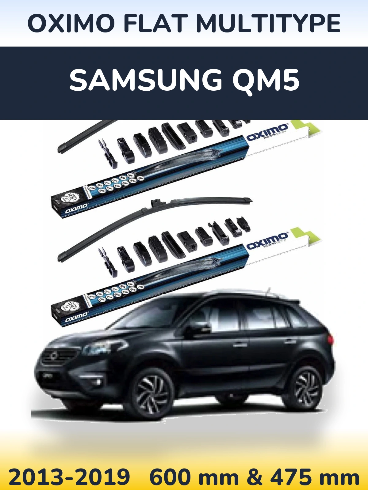 Комплект передних дворников Oximo Flat MultiТипe 600 & 475 мм для Samsung QM5 2013-2019