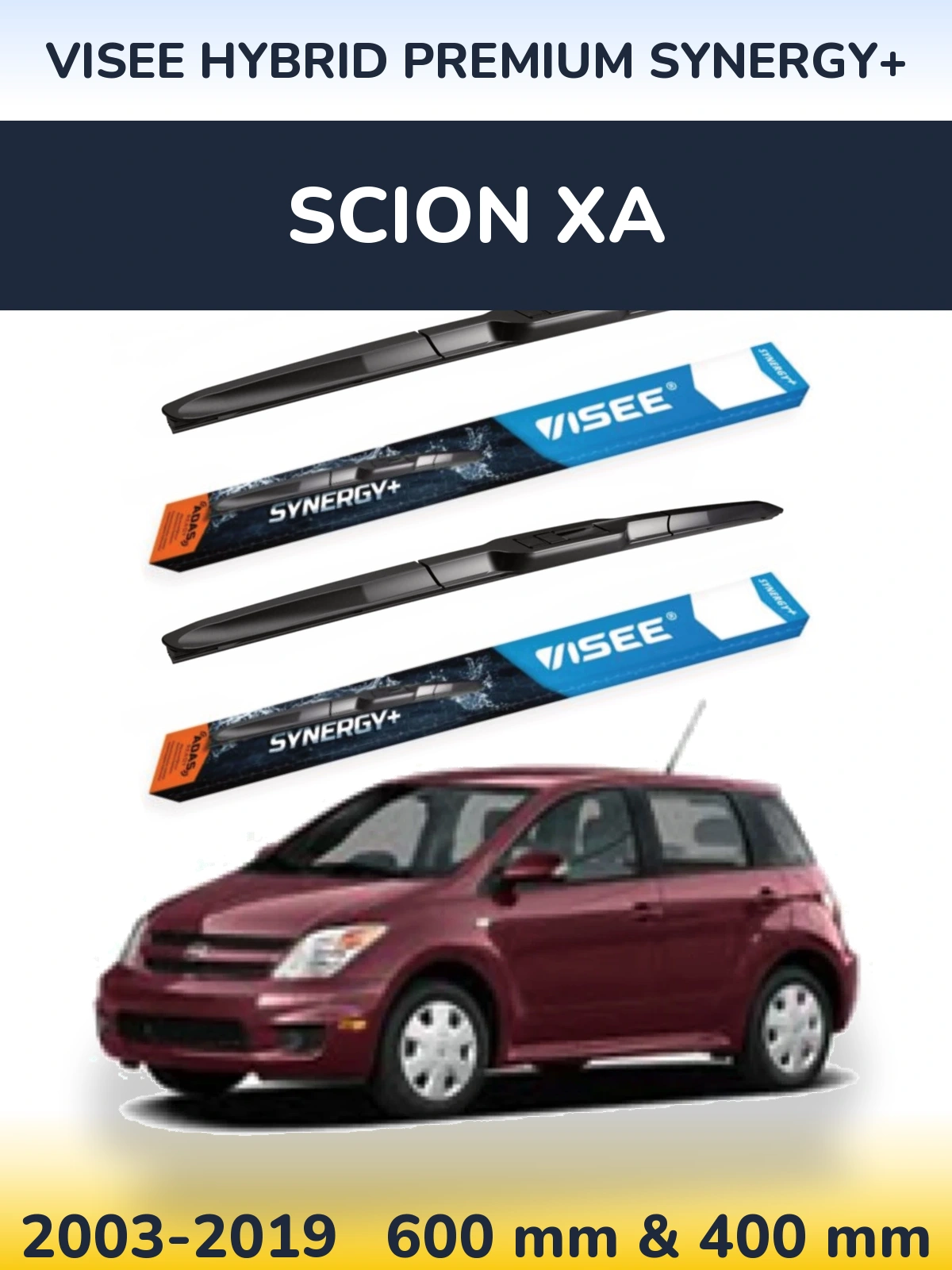 Front wiper blade set VISEE HYBRID PREMIUM SYNERGY+ 600 & 400 mm for Scion xA 2003-2019
