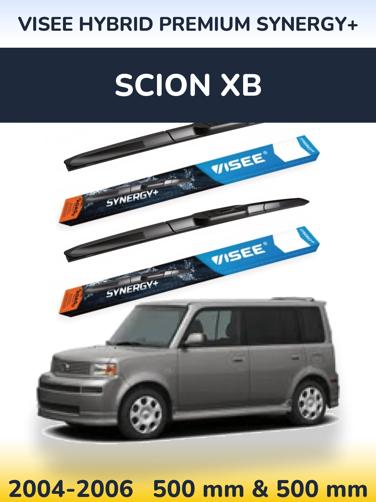 Front wiper blade set VISEE HYBRID PREMIUM SYNERGY+ 500 & 500 mm for Scion xB 2004-2006