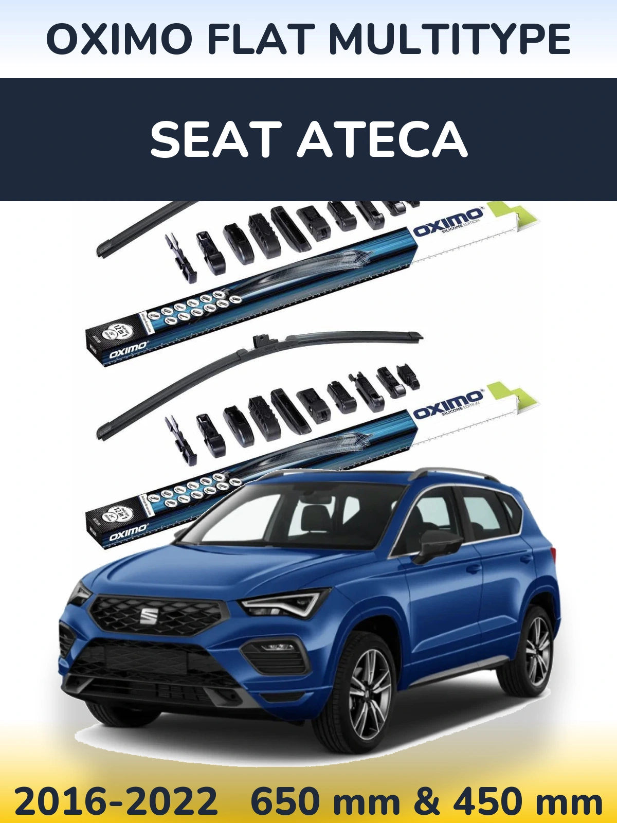 Комплект передніх щіток Oximo Flat MultiТипe 650 & 450 мм для SEAT Ateca 2016-2022