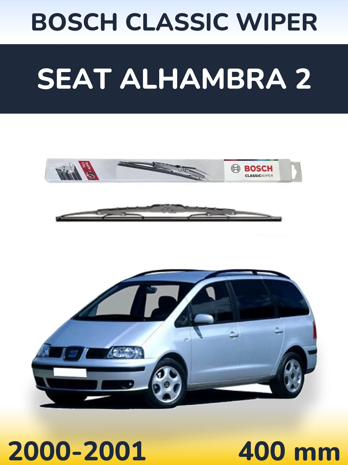 Rear wiper blade BOSCH Classic Wiper 400 mm for SEAT Alhambra 2 2000-2001