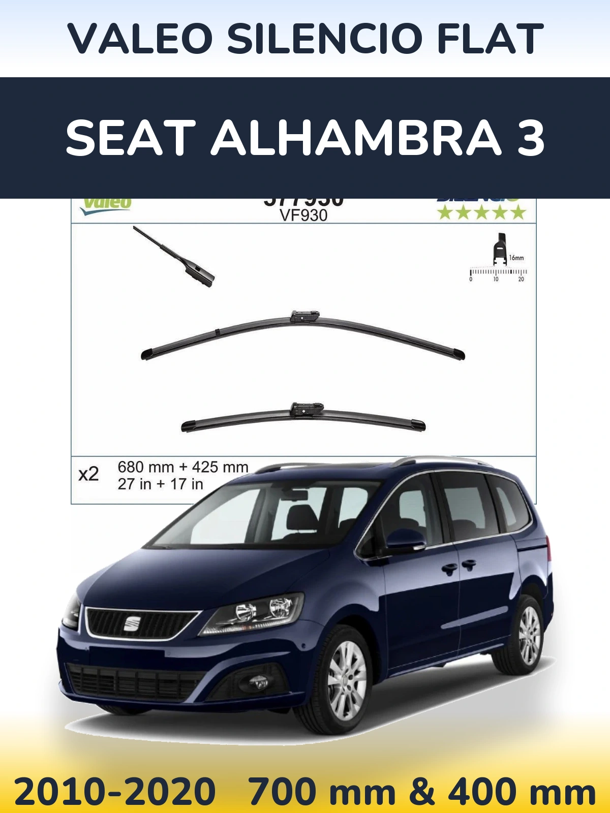 Torkarblad Valeo Silencio Flat för SEAT Alhambra 3