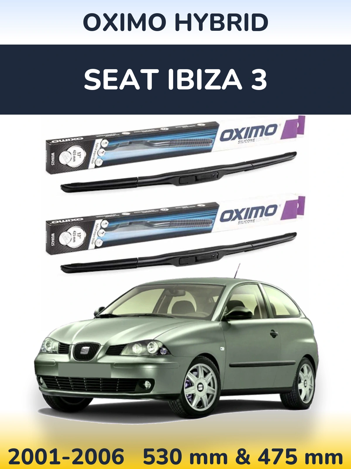 Комплект передних дворников Oximo Hybrid 530 & 475 мм для SEAT Ibiza 3 2001-2006