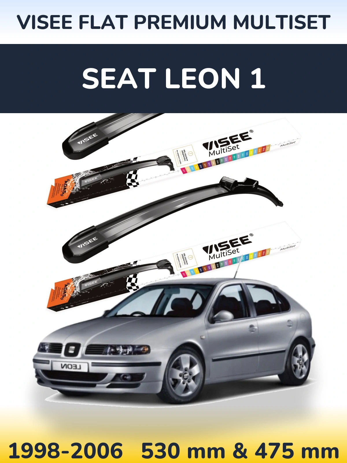 Комплект передних дворников VISEE FLAT PREMIUM MultiSet 530 & 475 мм для SEAT Leon 1 1998-2006