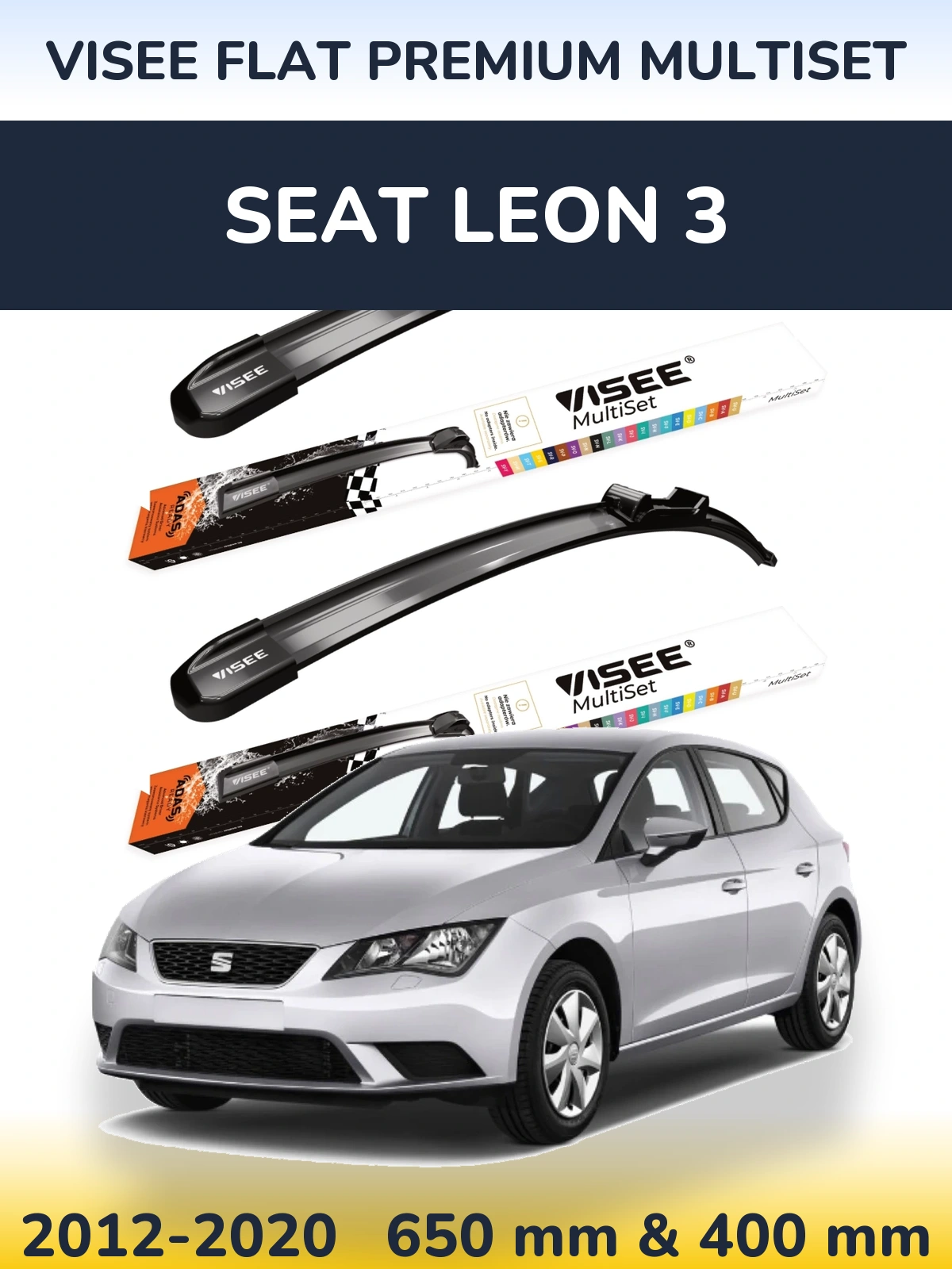 Front wiper blade set VISEE FLAT PREMIUM MultiSet 650 & 400 mm for SEAT Leon 3 2012-2020