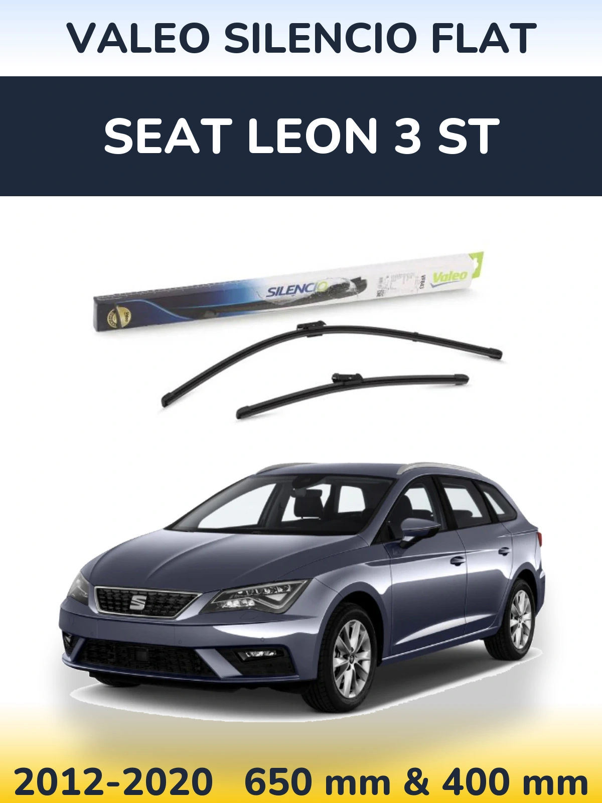 Front wiper blade set Valeo Silencio Flat 650 & 400 mm for SEAT Leon 3 ST 2012-2020