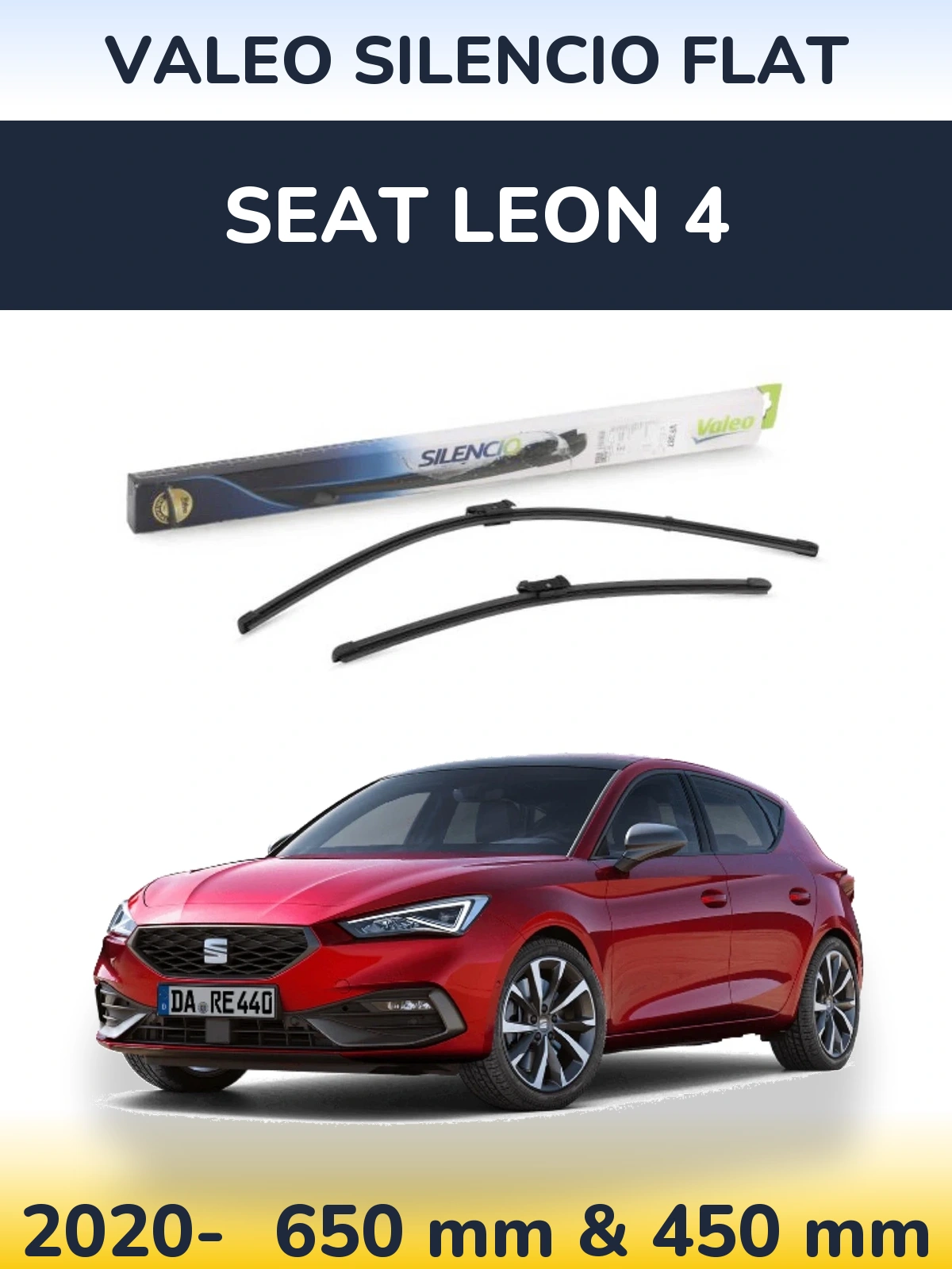 Комплект передних дворников Valeo Silencio Flat 650 & 450 мм для SEAT Leon 4 2020-2026