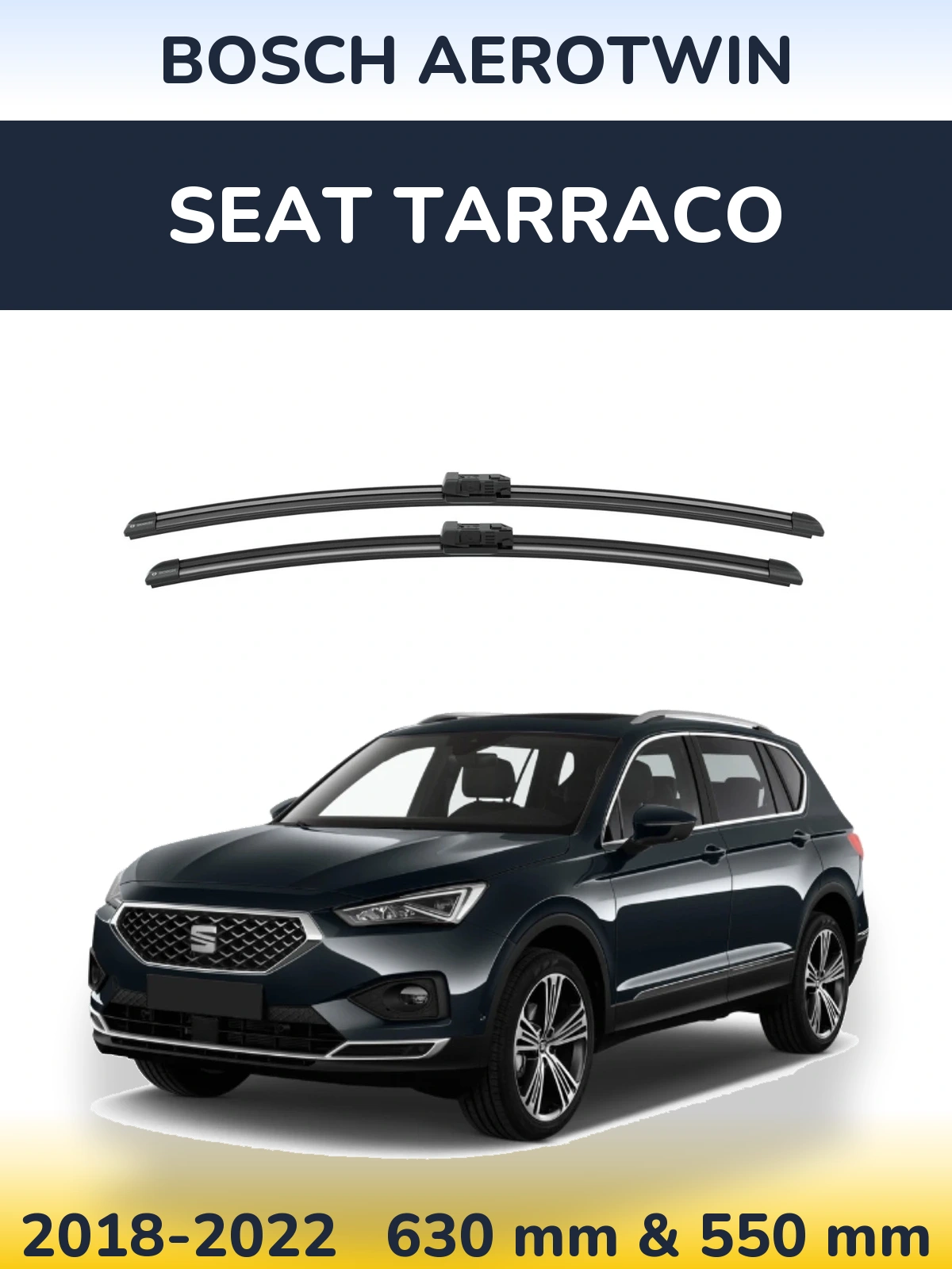 Front wiper blade set BOSCH AeroTwin 625 & 550 mm for SEAT Tarraco 2018-2022