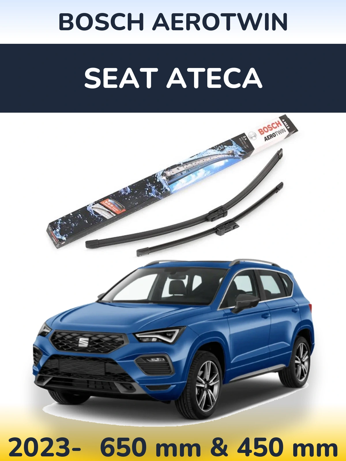 Комплект передніх щіток BOSCH AeroTwin 650 & 450 мм для SEAT Ateca 2023-2026