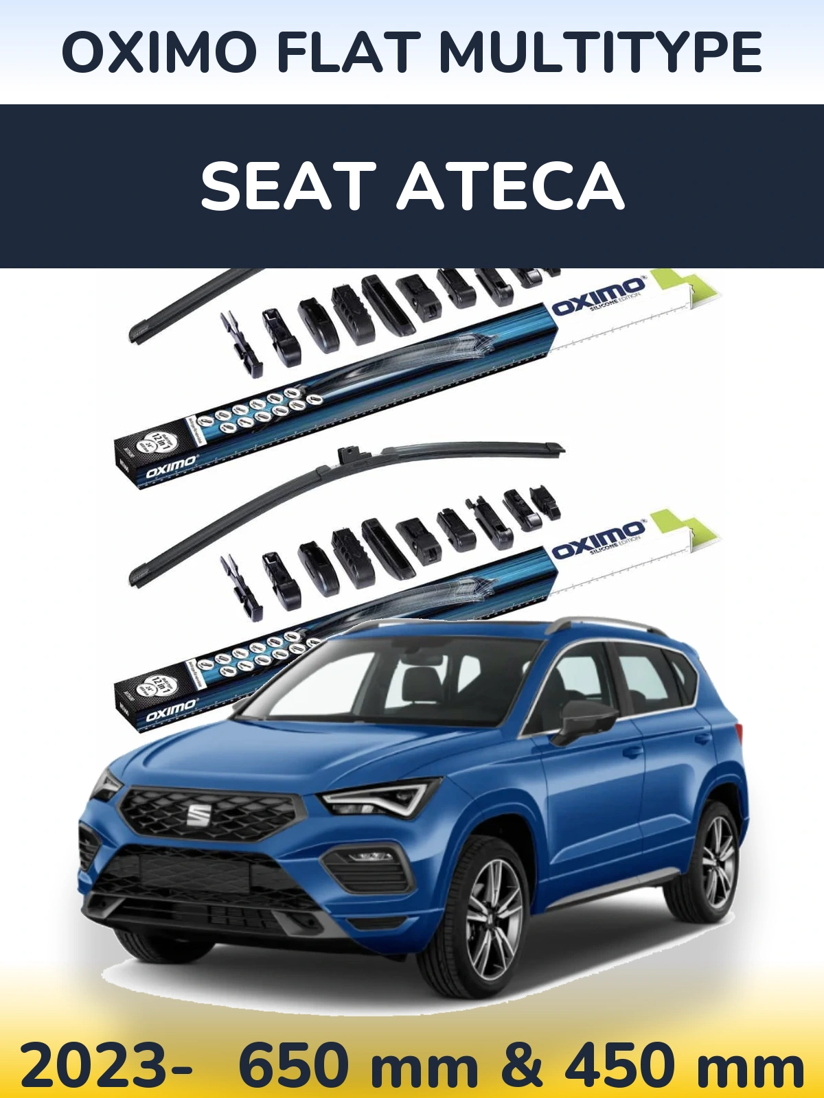 Комплект передніх щіток Oximo Flat MultiТипe 650 & 450 мм для SEAT Ateca 2023-2026