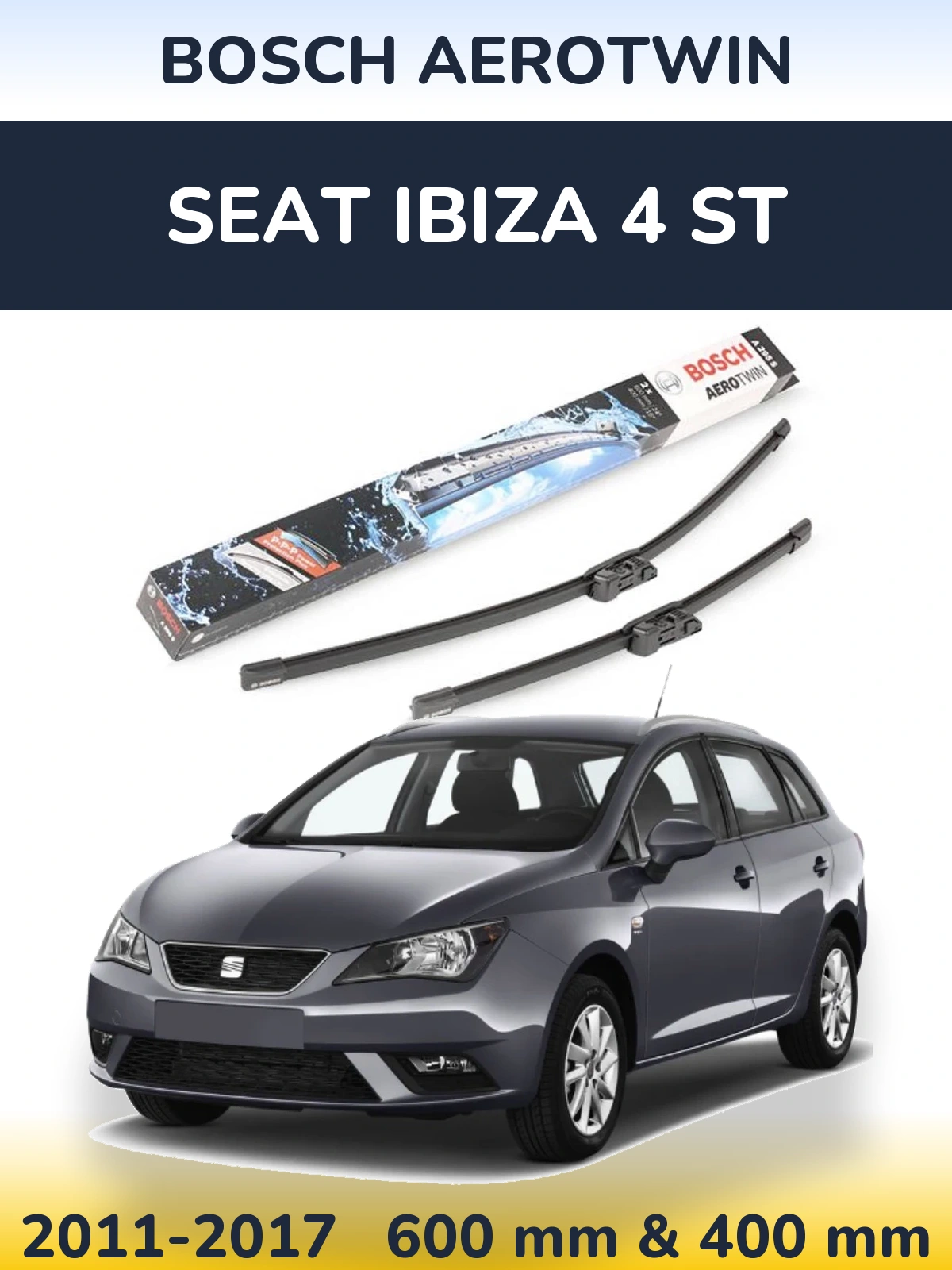 Комплект передних дворников BOSCH AeroTwin 600 & 400 мм для SEAT Ibiza 4 ST 2011-2017