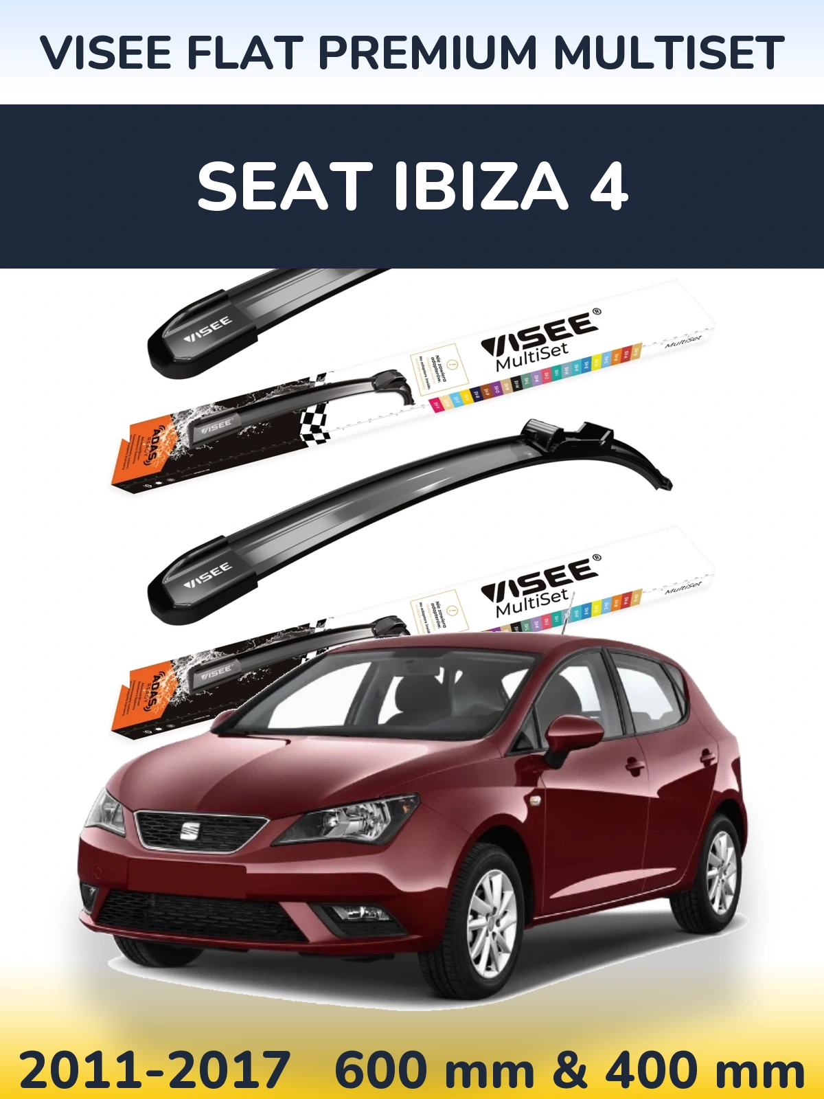 Комплект передніх щіток VISEE FLAT PREMIUM MultiSet 600 & 400 мм для SEAT Ibiza 4 2011-2017