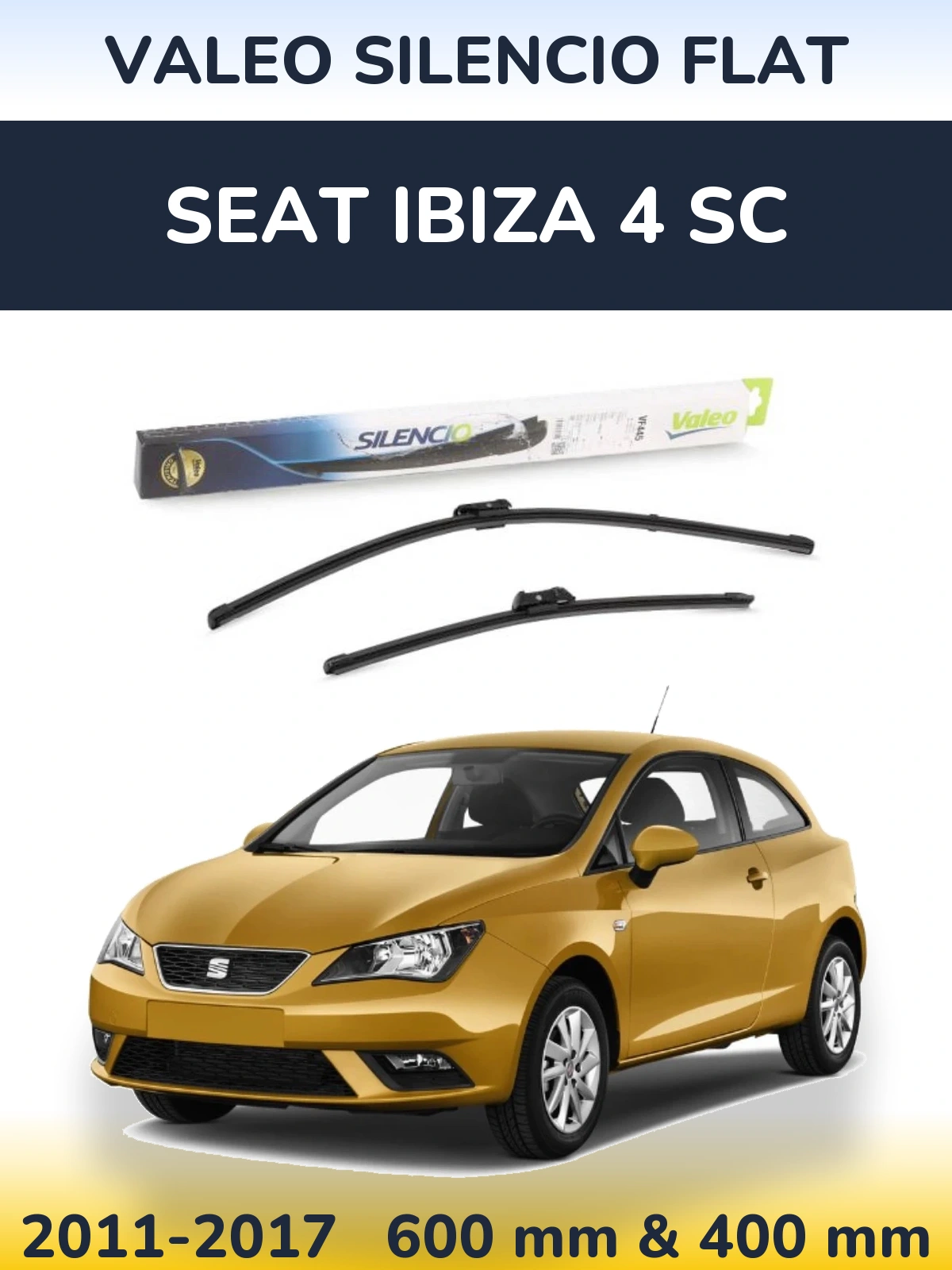 Front wiper blade set Valeo Silencio Flat 600 & 400 mm for SEAT Ibiza 4 SC 2011-2017