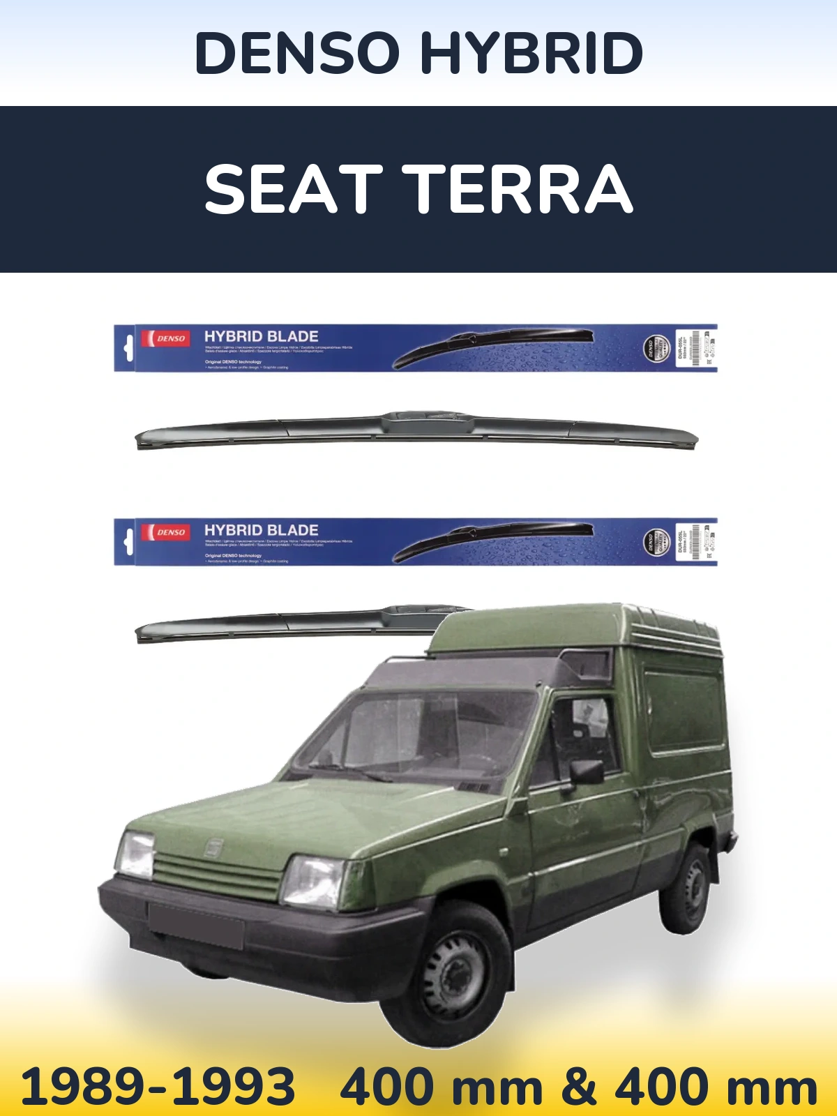 Front wiper blade set Denso Hybrid 400 & 400 mm for SEAT Terra 1989-1993