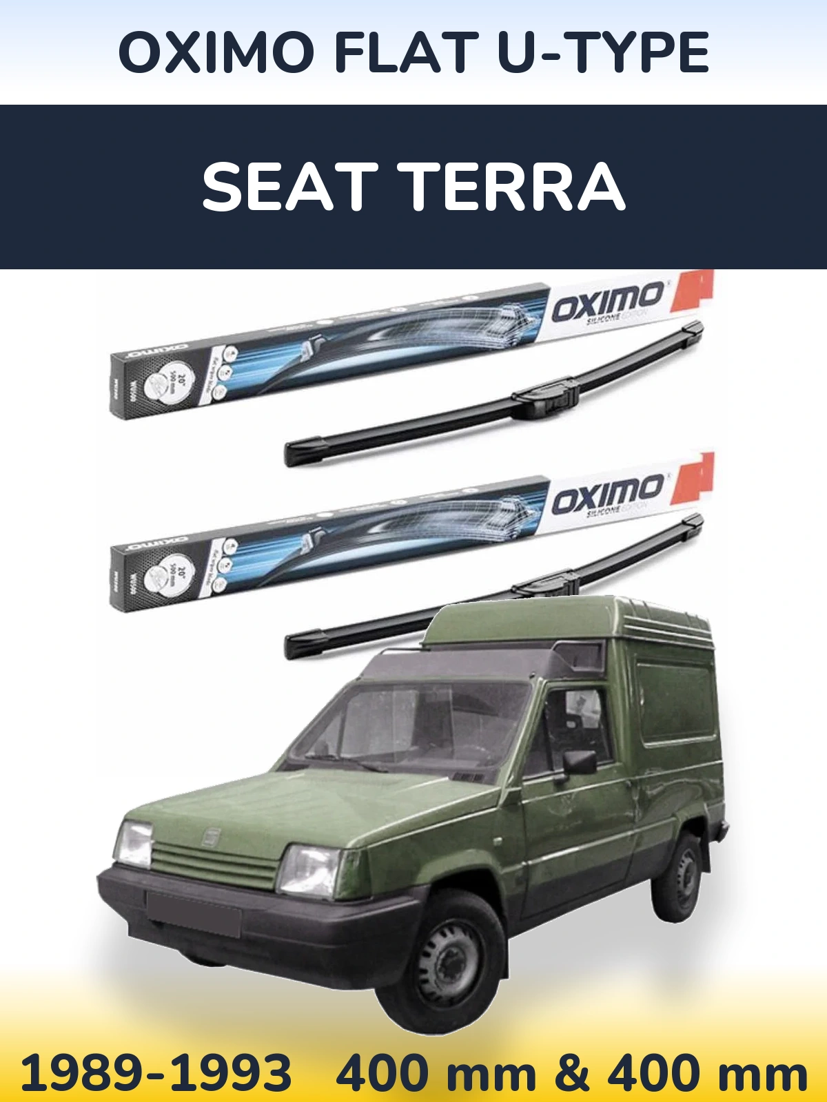 Front wiper blade set Oximo Flat U-type 400 & 400 mm for SEAT Terra 1989-1993
