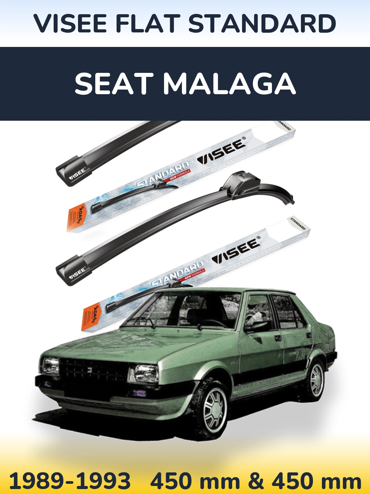 Комплект передніх щіток VISEE FLAT STANDARD 450 & 450 мм для SEAT Malaga 1989-1993
