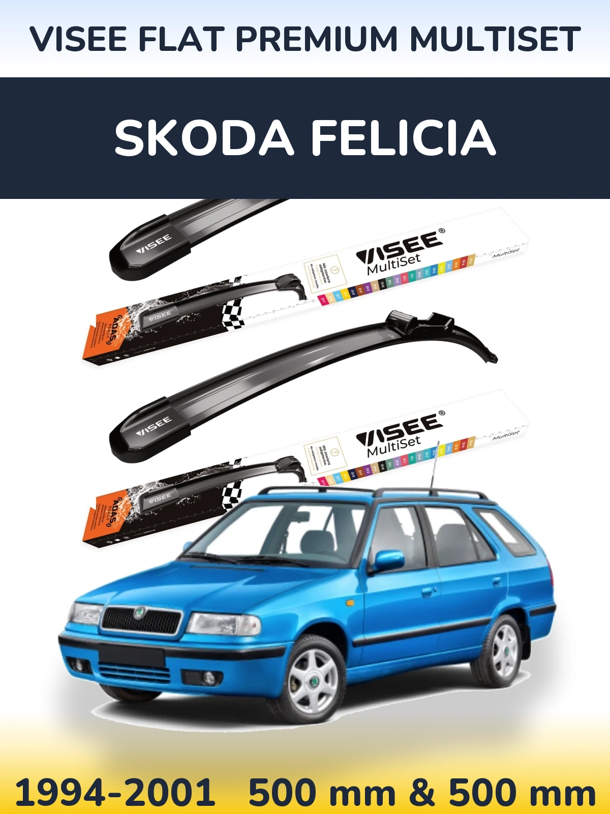 Torkarblad VISEE FLAT PREMIUM MultiSet för Skoda Felicia