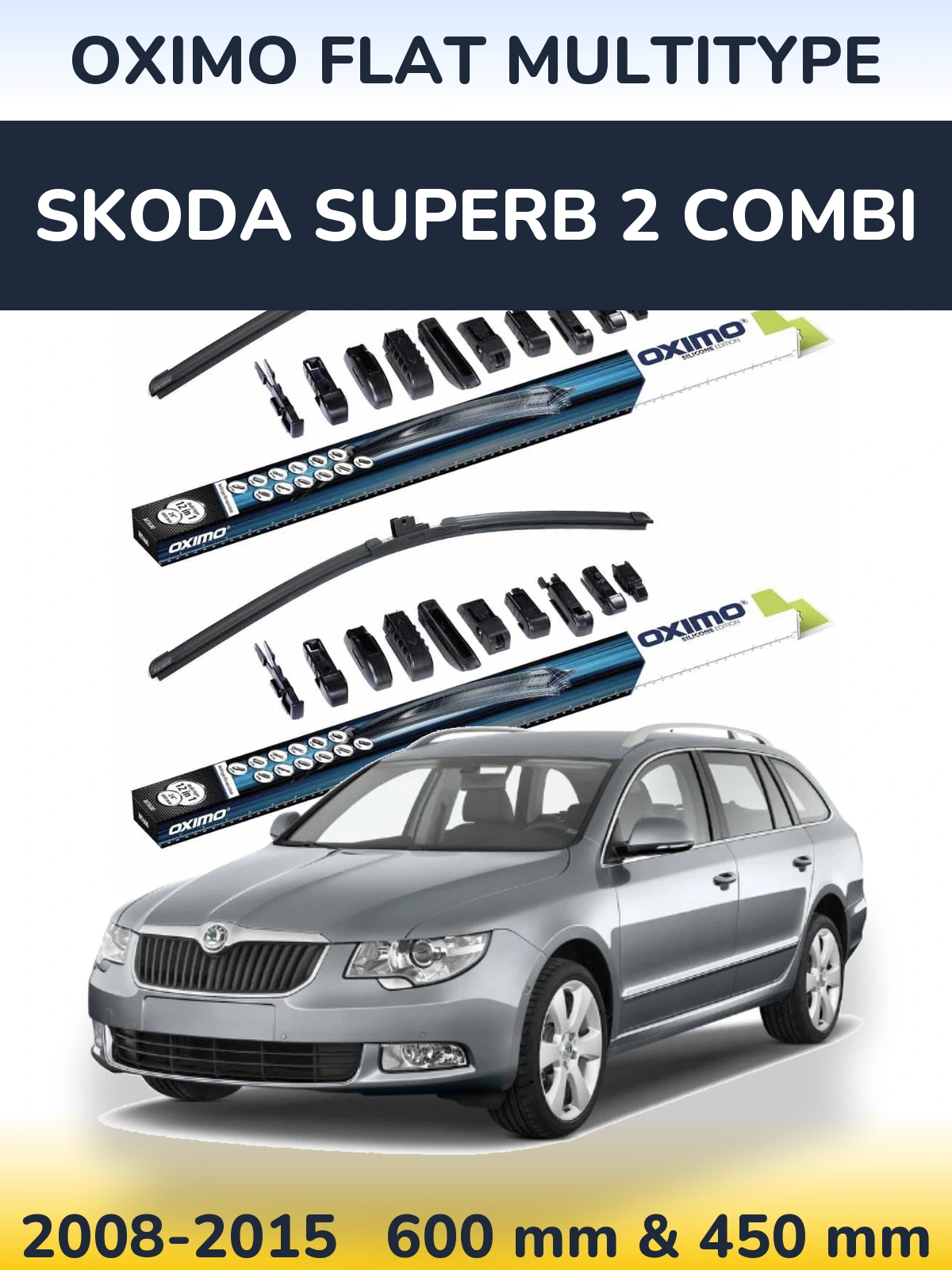 Комплект передніх щіток Oximo Flat MultiТипe 600 & 450 мм для Skoda Superb 2 Combi 2008-2015