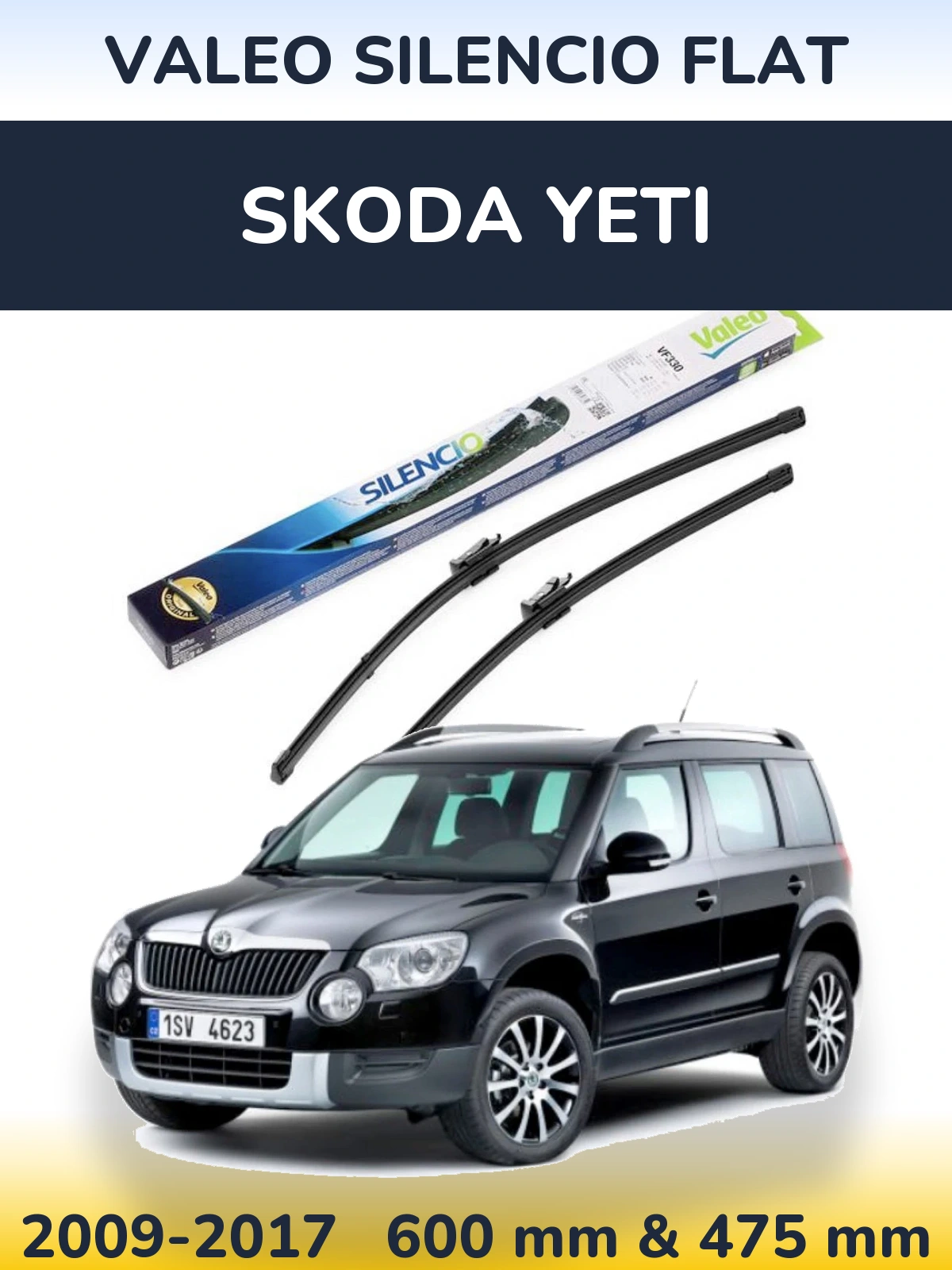 Комплект передних дворников Valeo Silencio Flat 600 & 475 мм для Skoda Yeti 2009-2017