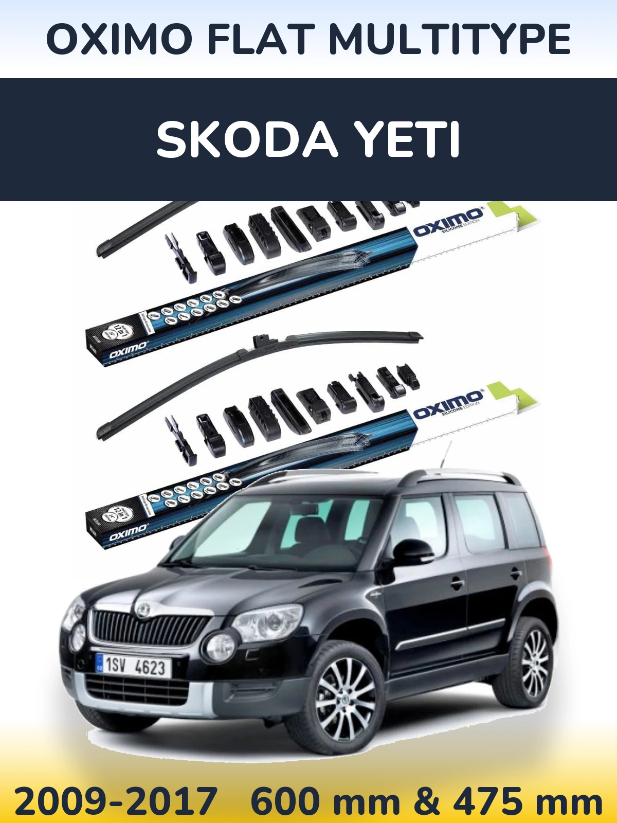 Комплект передних дворников Oximo Flat MultiТипe 600 & 475 мм для Skoda Yeti 2009-2017