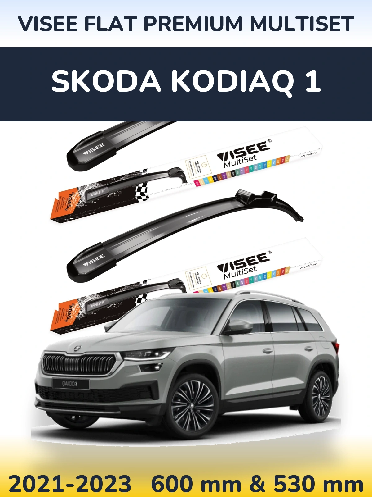 Front wiper blade set VISEE FLAT PREMIUM MultiSet 600 & 530 mm for Skoda Kodiaq 1 2021-2023
