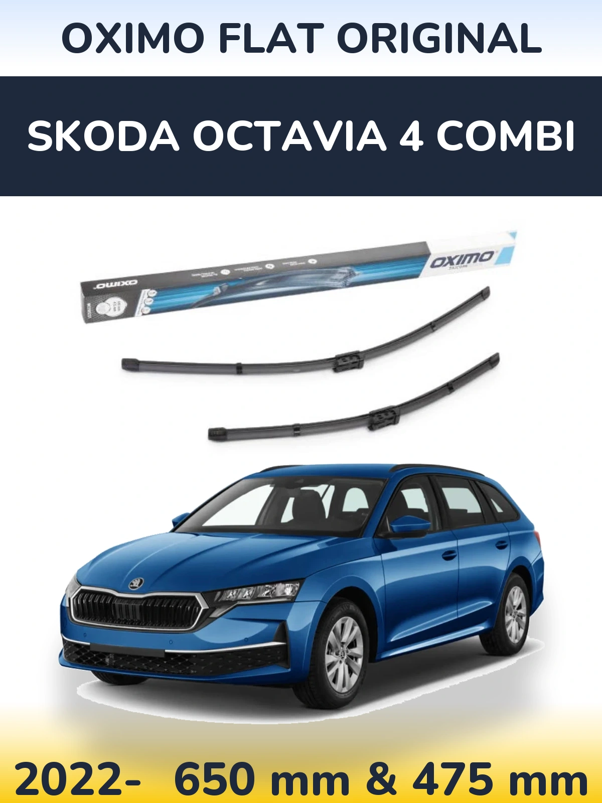 Комплект передніх щіток Oximo Flat Original 650 & 475 мм для Skoda Octavia 4 Combi 2022-2026