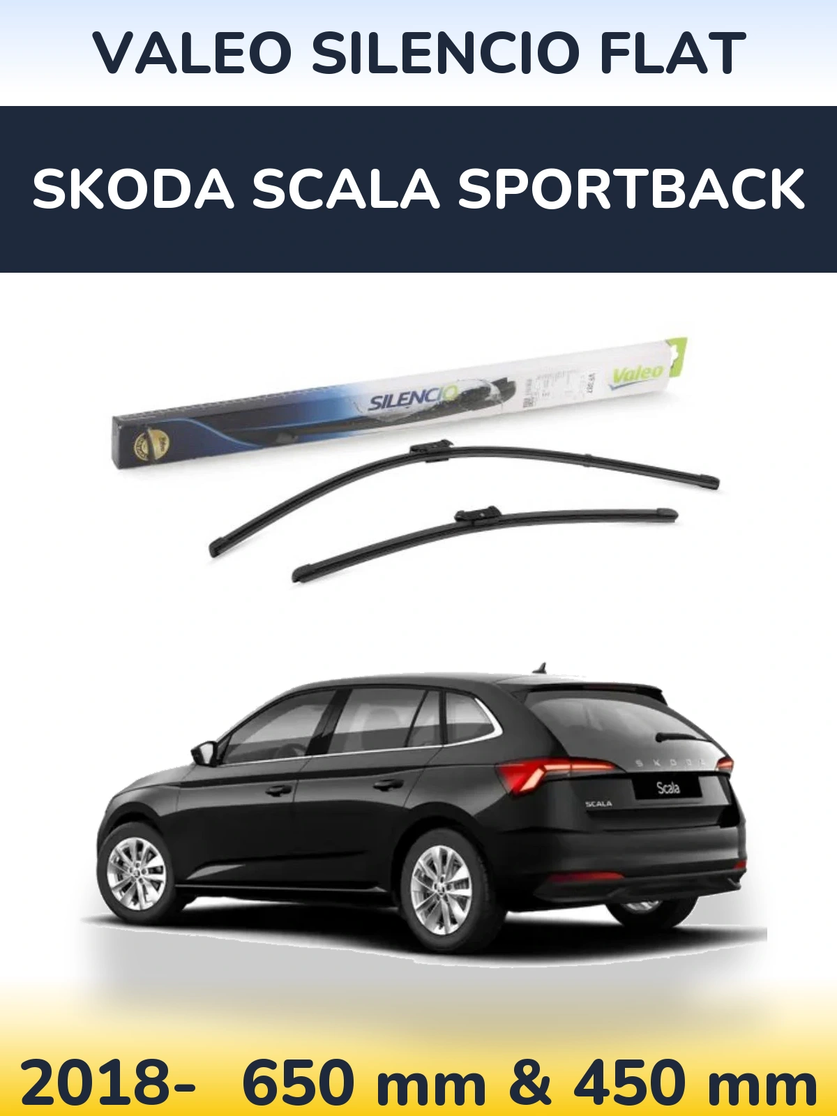 Front wiper blade set Valeo Silencio Flat 650 & 450 mm for Skoda Scala Sportback 2018-2026