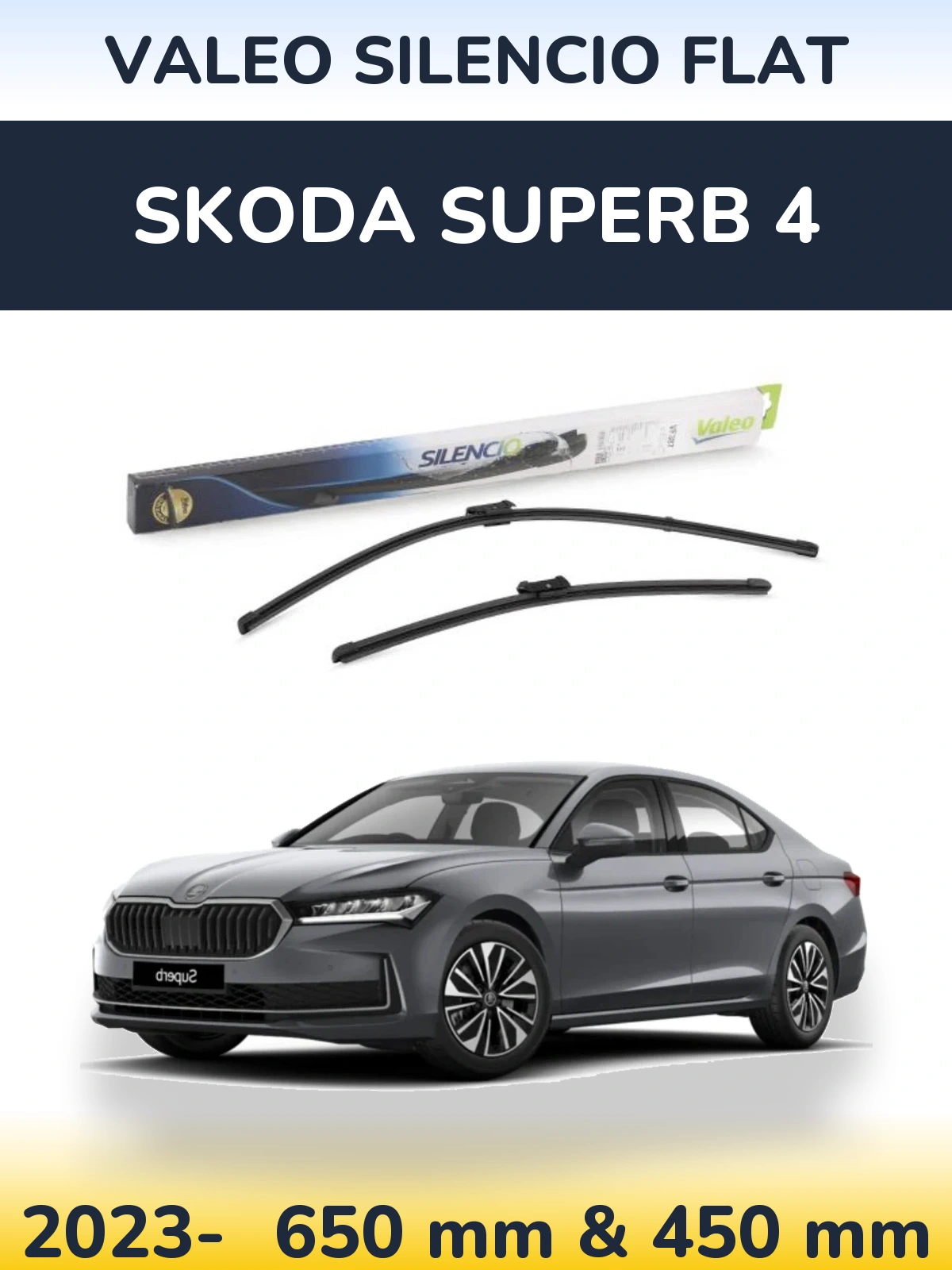 Комплект передніх щіток Valeo Silencio Flat 650 & 450 мм для Skoda Superb 4 2023-2026