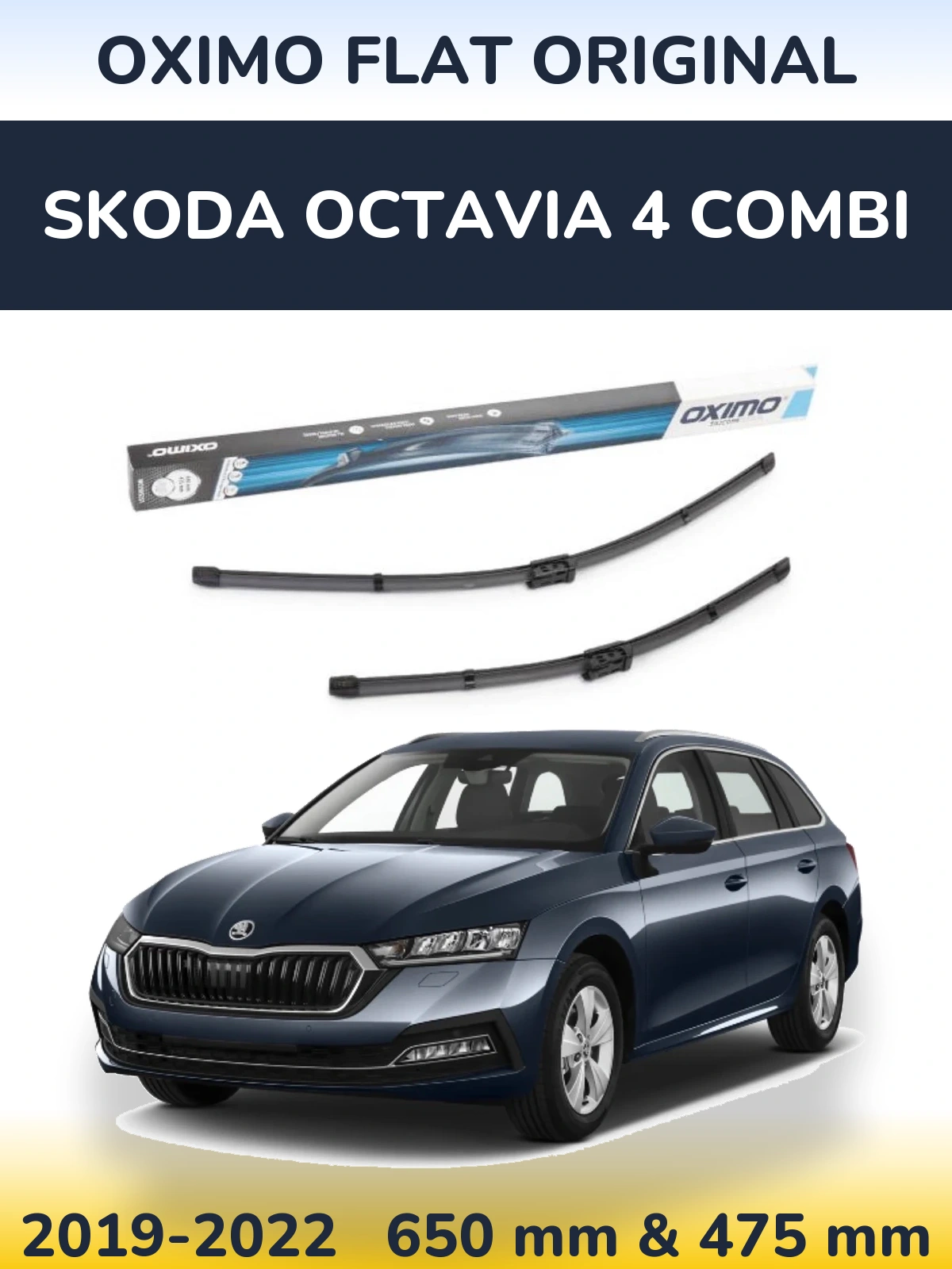 Комплект передніх щіток Oximo Flat Original 650 & 475 мм для Skoda Octavia 4 Combi 2019-2022