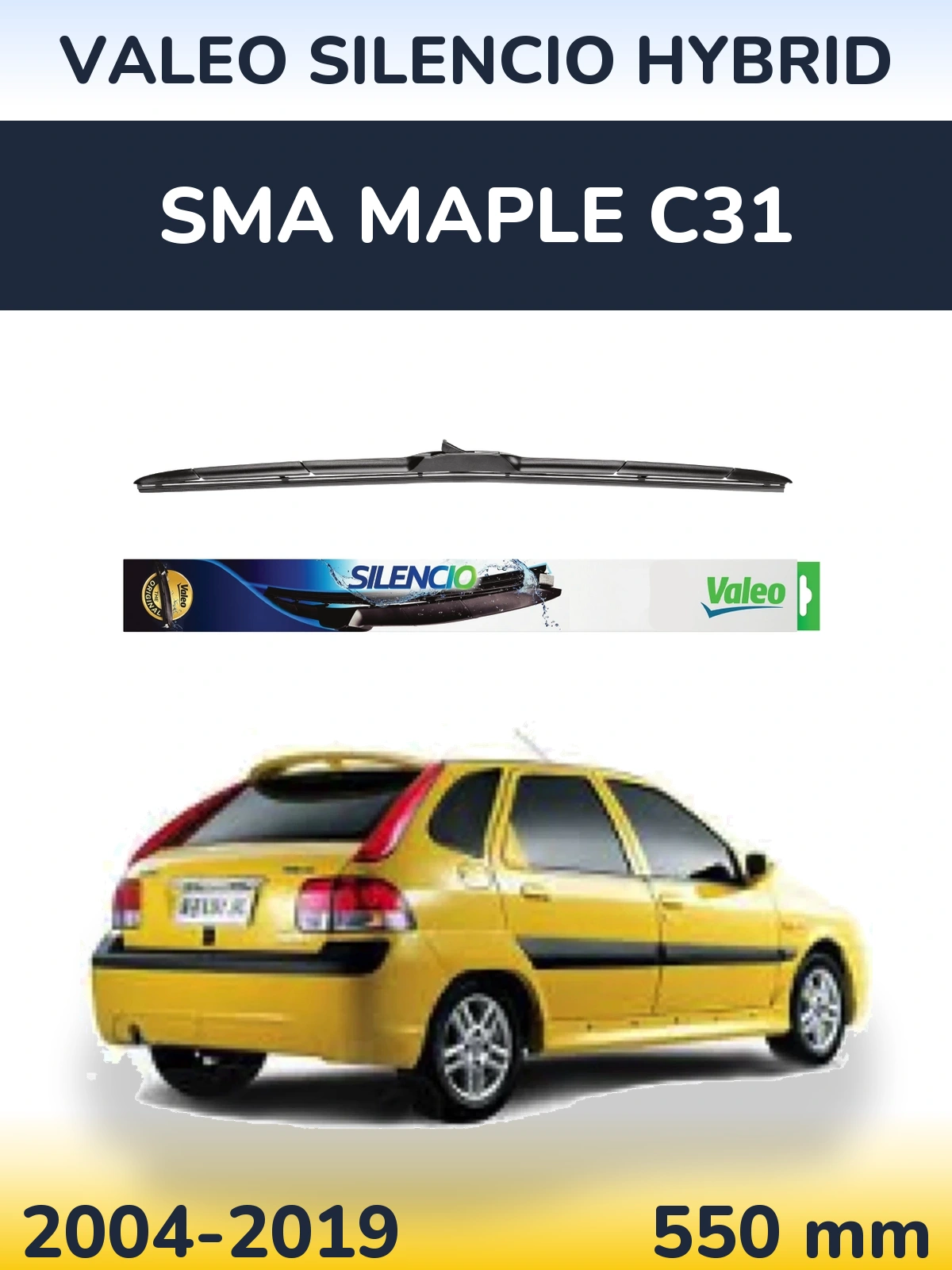 Front wiper blade Valeo Silencio Hybrid 550 mm for SMA Maple C31 2004-2019