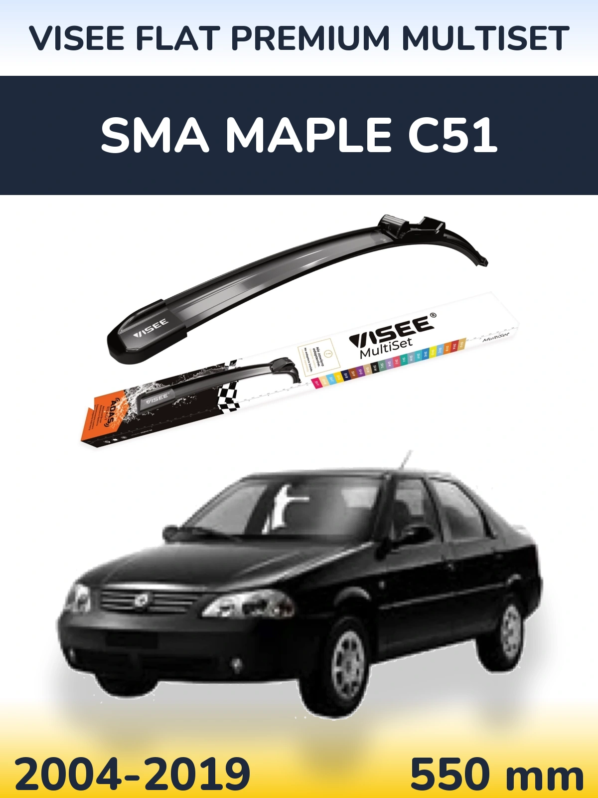 Front wiper blade VISEE FLAT PREMIUM MultiSet 550 mm for SMA Maple C51 2004-2019