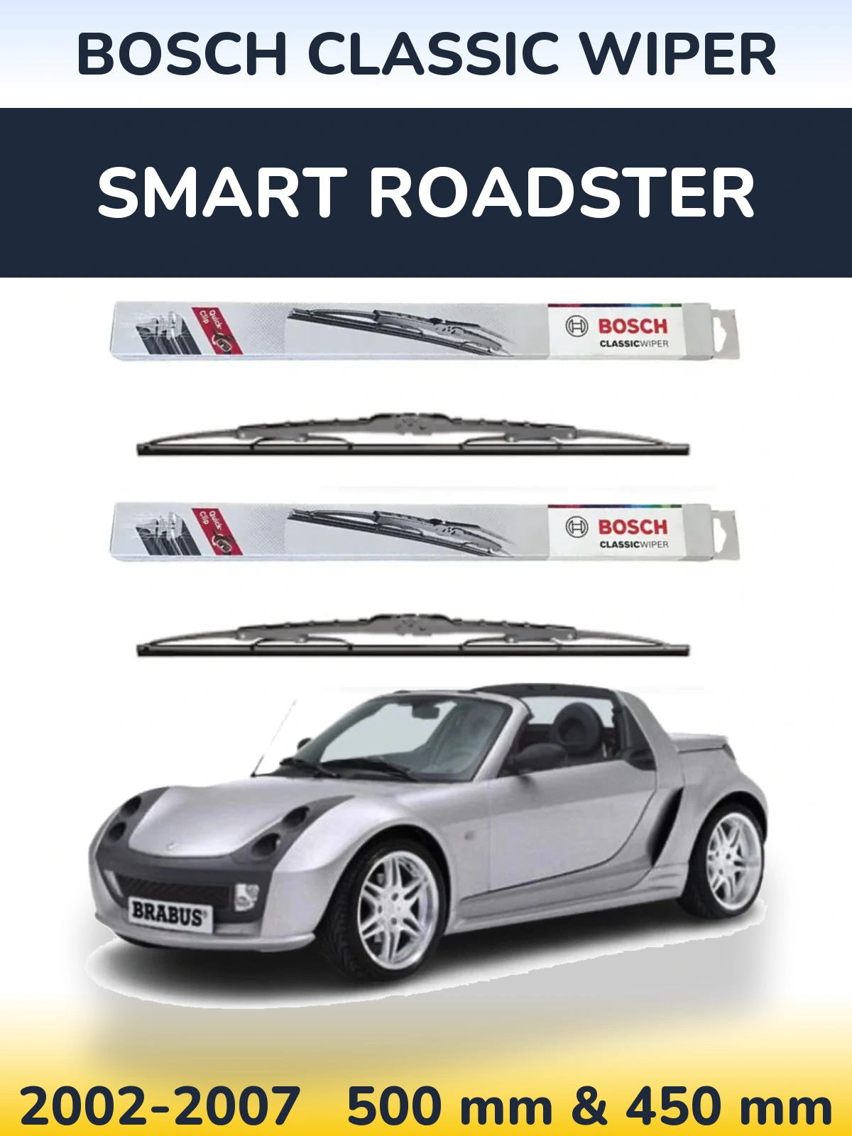 Комплект передніх щіток BOSCH Classic Wiper 500 & 450 мм для Smart Roadster 2002-2007