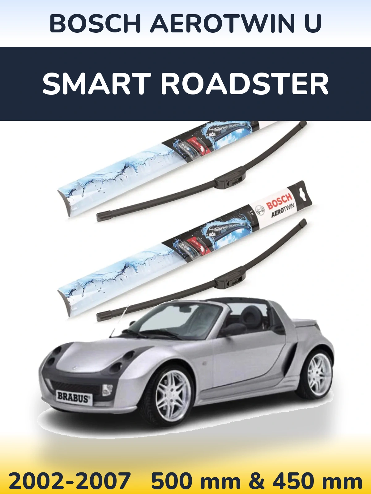 Комплект передніх щіток BOSCH AeroTwin U 500 & 450 мм для Smart Roadster 2002-2007