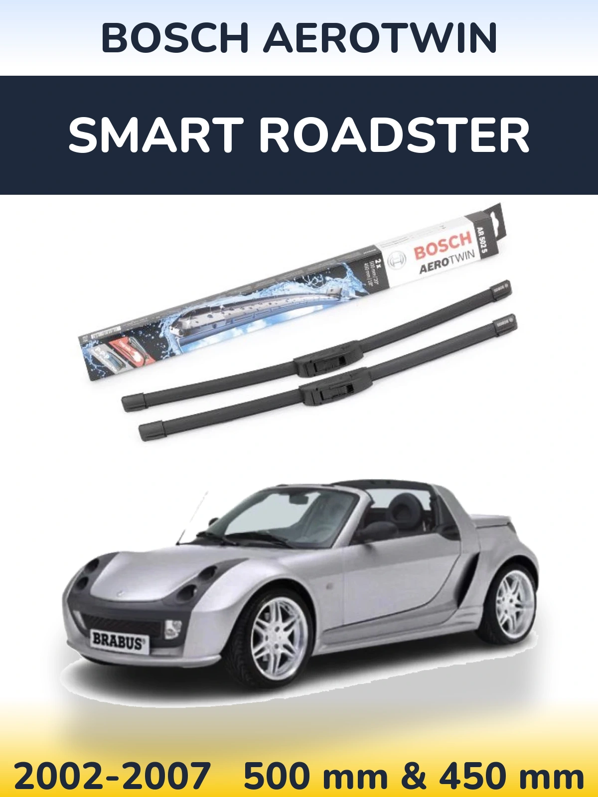 Комплект передніх щіток BOSCH AeroTwin 500 & 450 мм для Smart Roadster 2002-2007