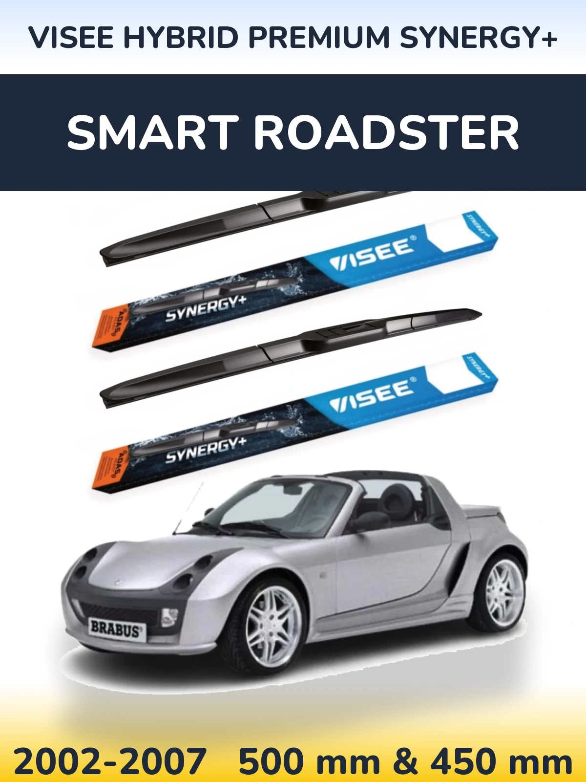 Комплект передніх щіток VISEE HYBRID PREMIUM SYNERGY+ 500 & 450 мм для Smart Roadster 2002-2007