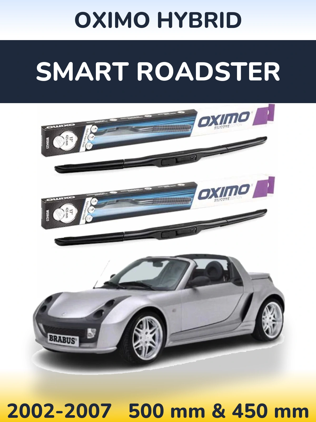 Комплект передних дворников Oximo Hybrid 500 & 450 мм для Smart Roadster 2002-2007