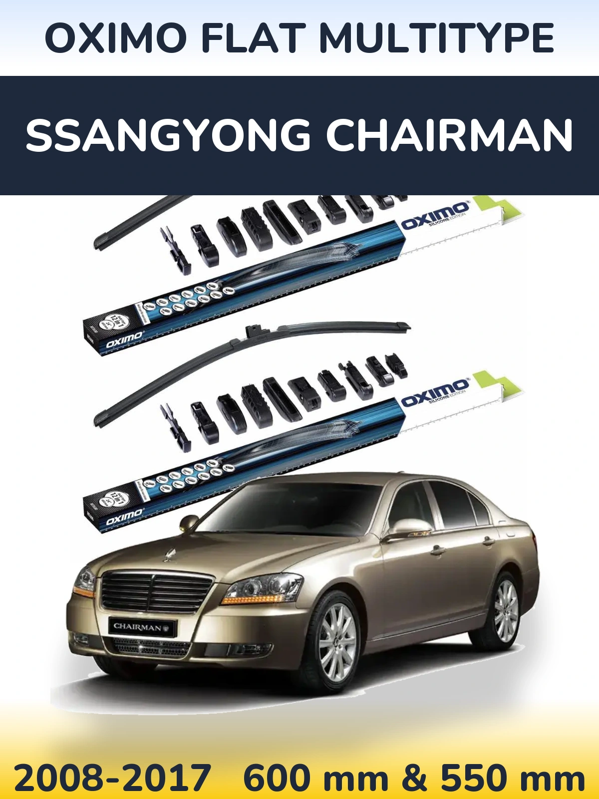 Комплект передних дворников Oximo Flat MultiТипe 600 & 550 мм для SsangYong Chairman 2008-2017