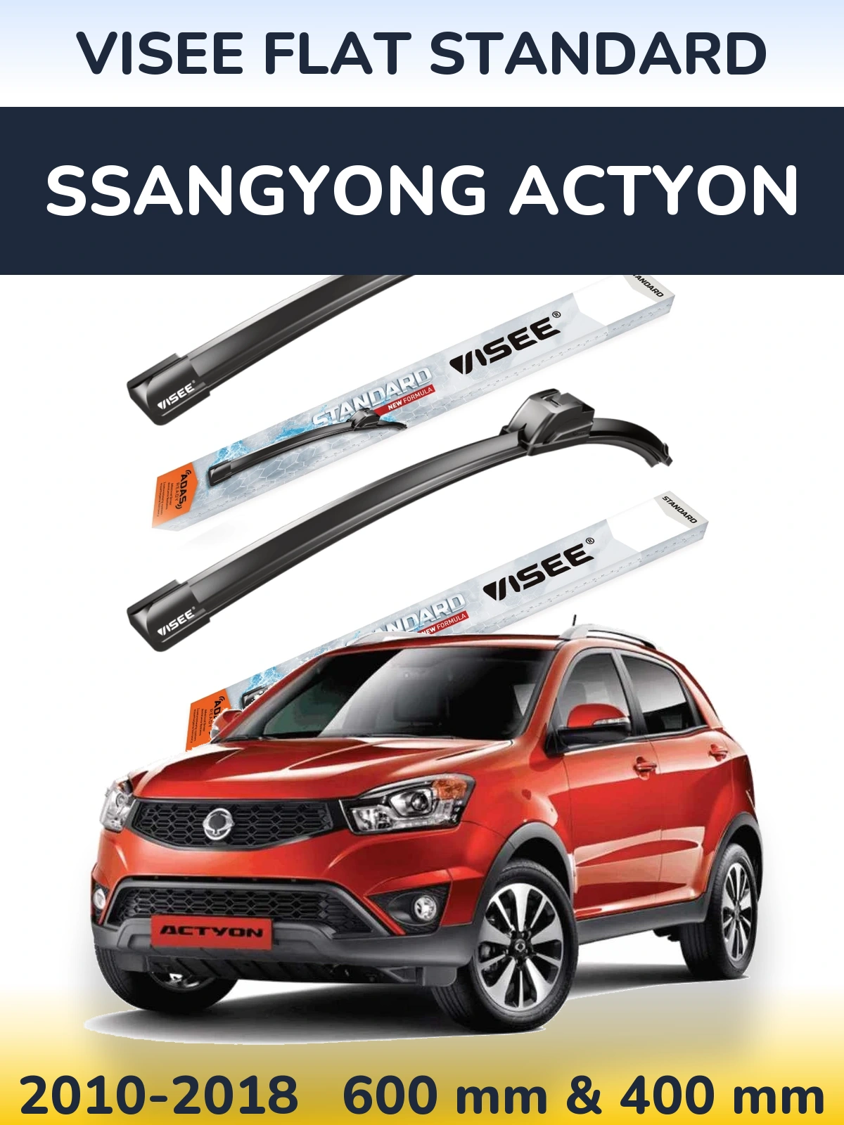 Комплект передніх щіток VISEE FLAT STANDARD 600 & 400 мм для SsangYong Actyon 2010-2018