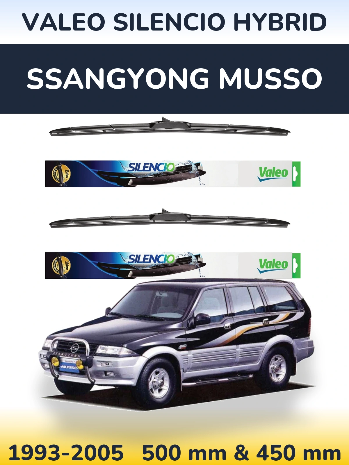 Torkarblad Valeo Silencio Hybrid för SsangYong Musso