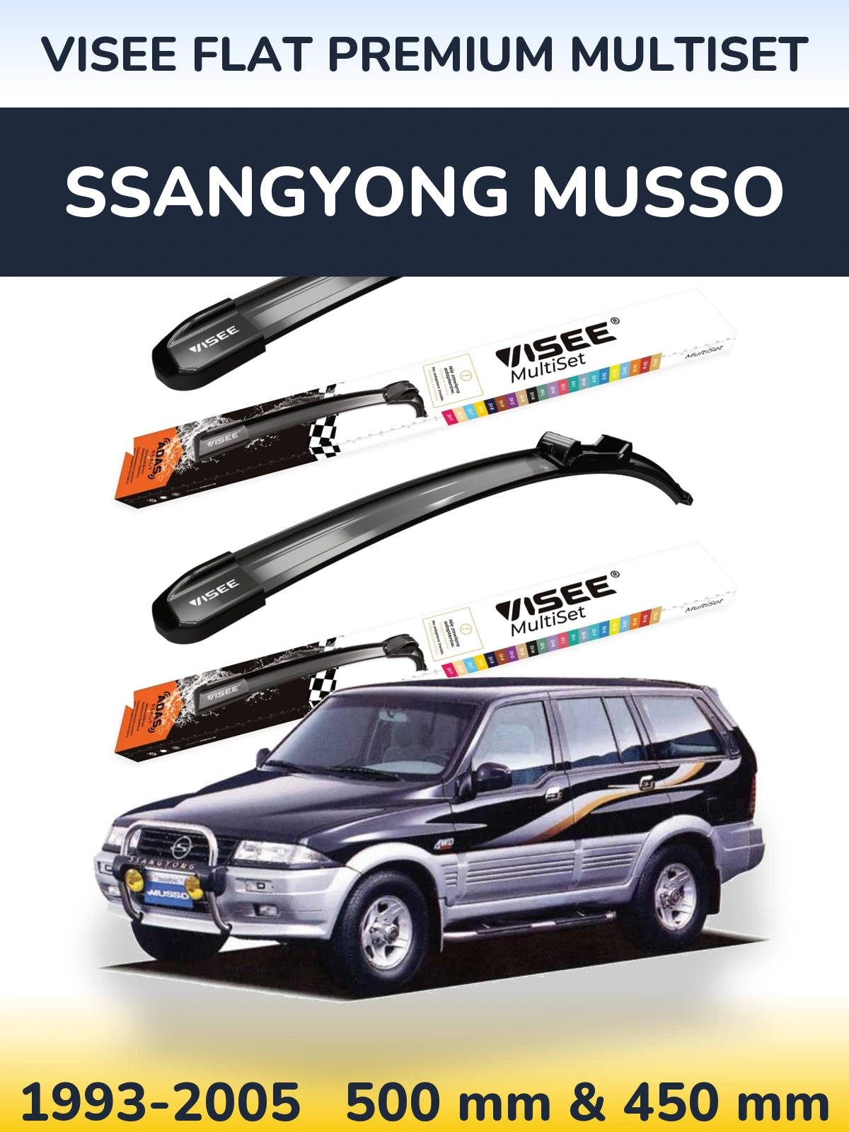 Torkarblad VISEE FLAT PREMIUM MultiSet för SsangYong Musso