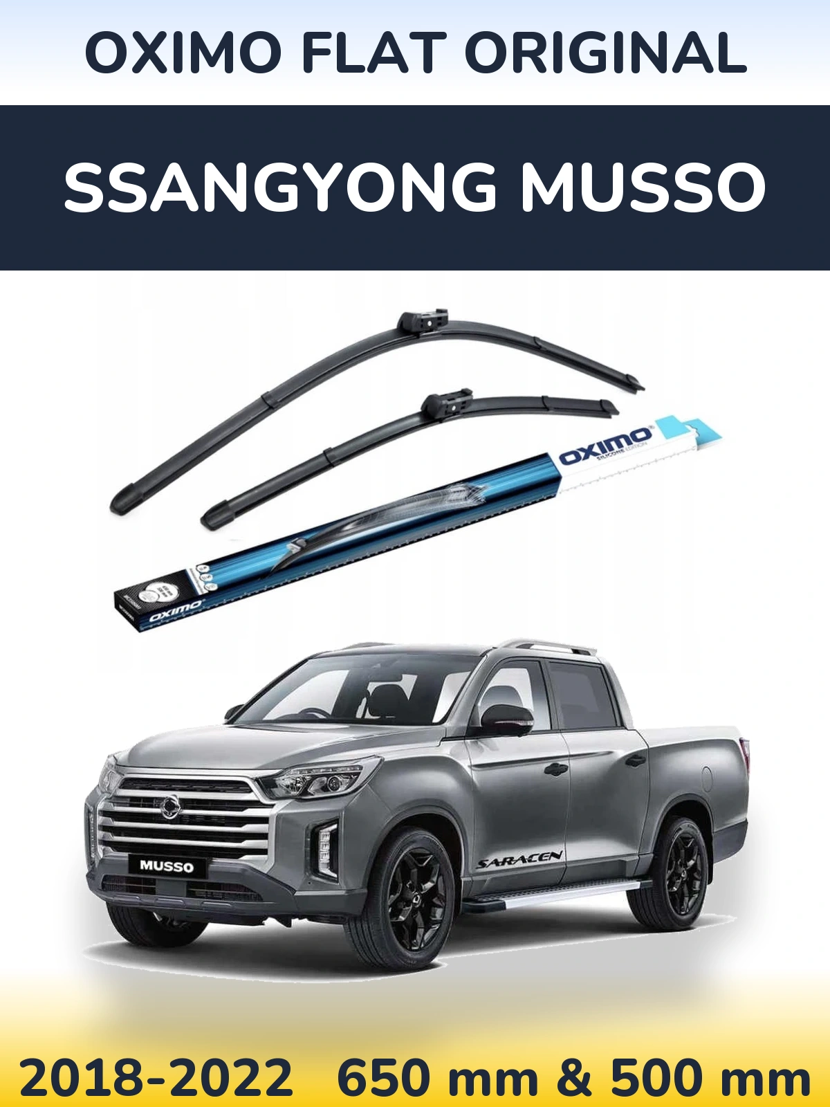 Front wiper blade set Oximo Flat Original 650 & 500 mm for SsangYong Musso 2018-2022