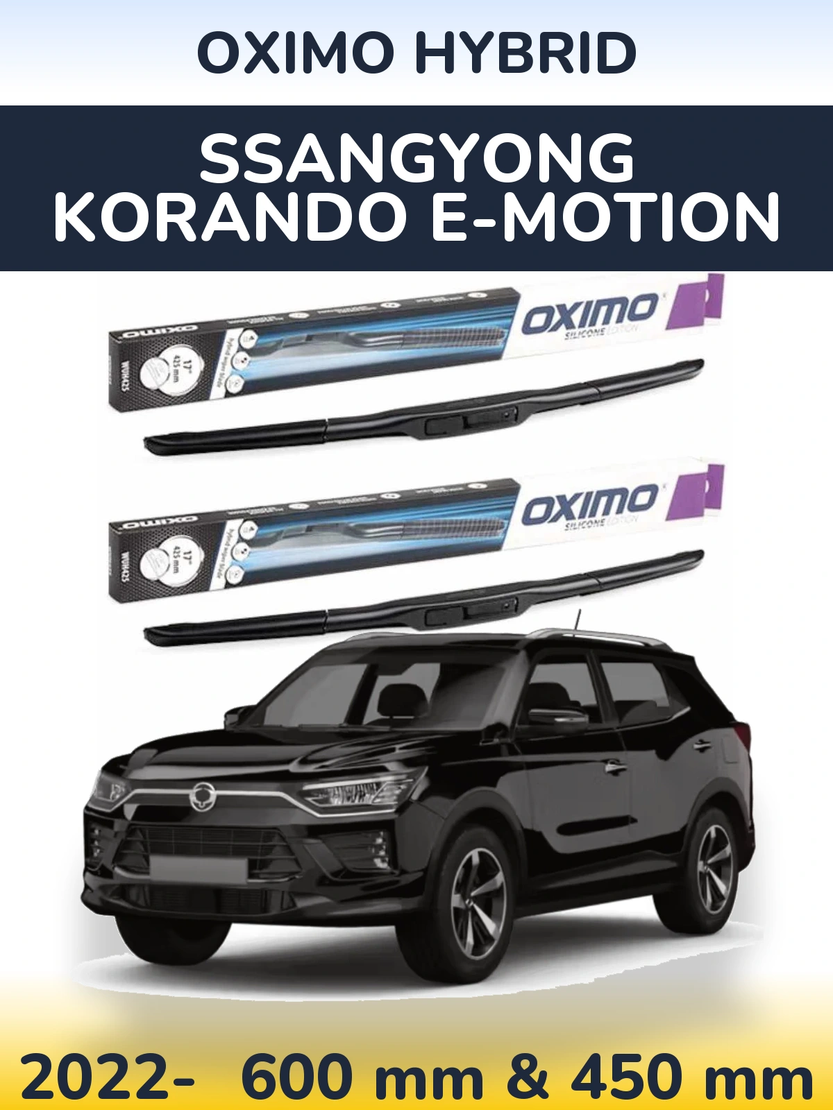 Комплект передних дворников Oximo Hybrid 600 & 450 мм для SsangYong Korando E-Motion 2022-2026