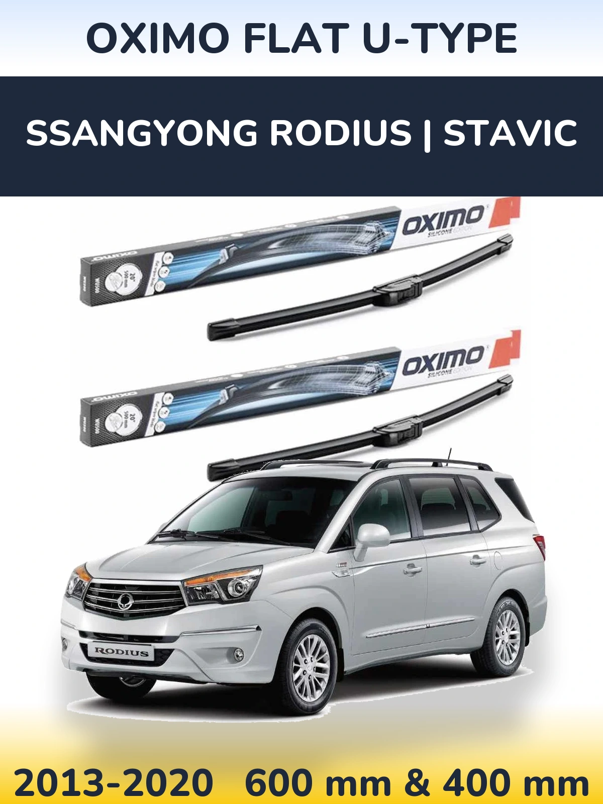 Комплект передних дворников Oximo Flat U-type 600 & 400 мм для SsangYong Rodius | Stavic 2013-2020