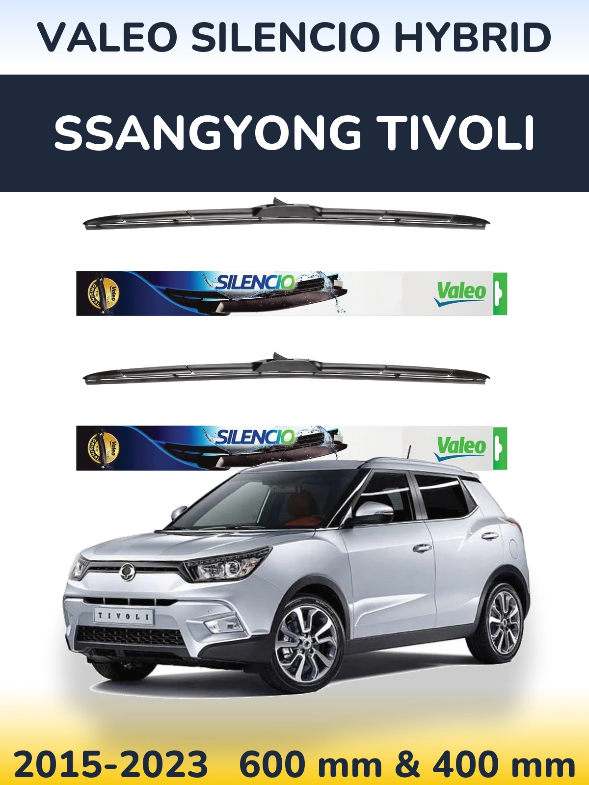 Комплект передних дворников Valeo Silencio Hybrid 600 & 400 мм для SsangYong Tivoli 2015-2023