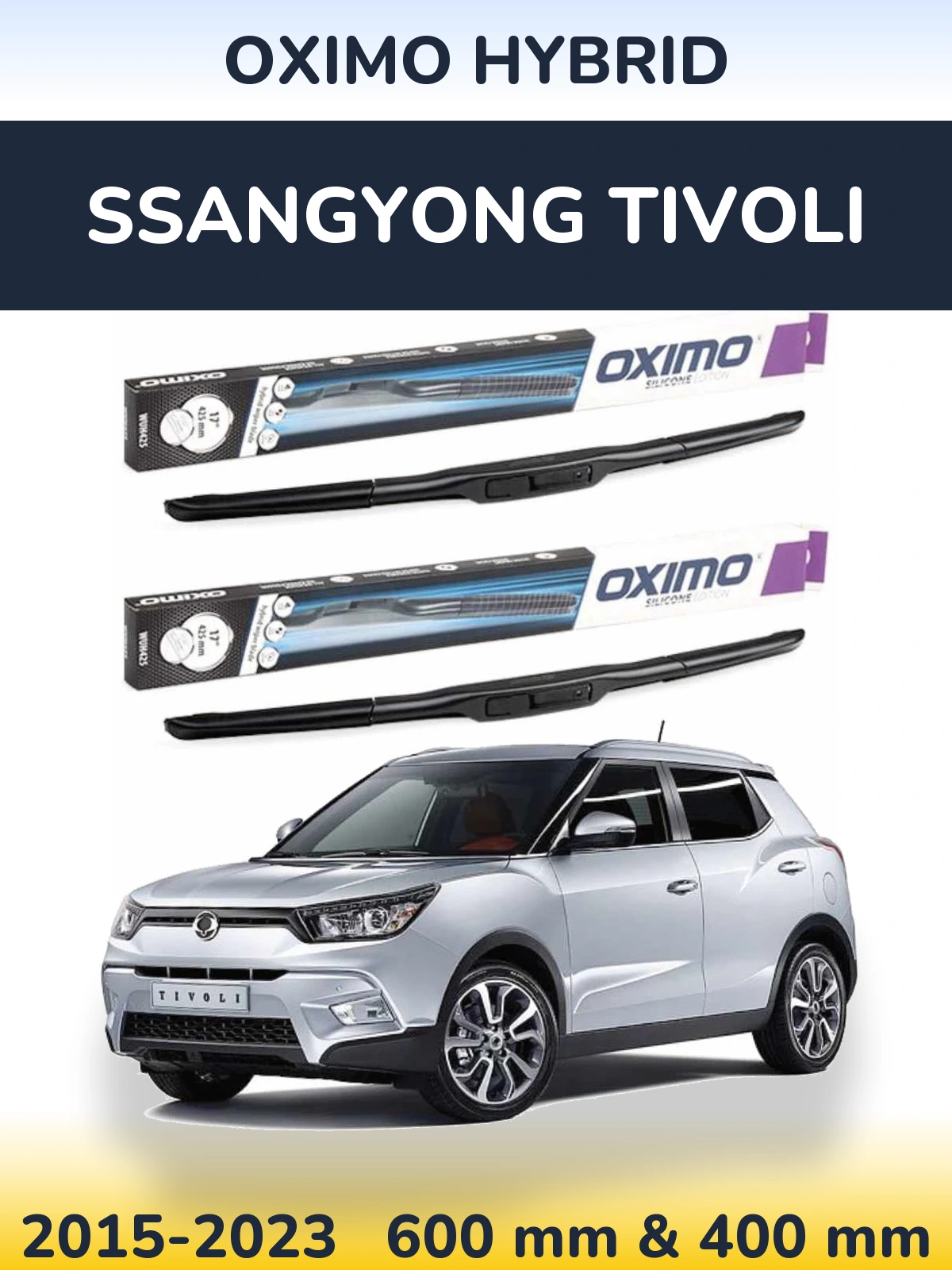 Комплект передних дворников Oximo Hybrid 600 & 400 мм для SsangYong Tivoli 2015-2023